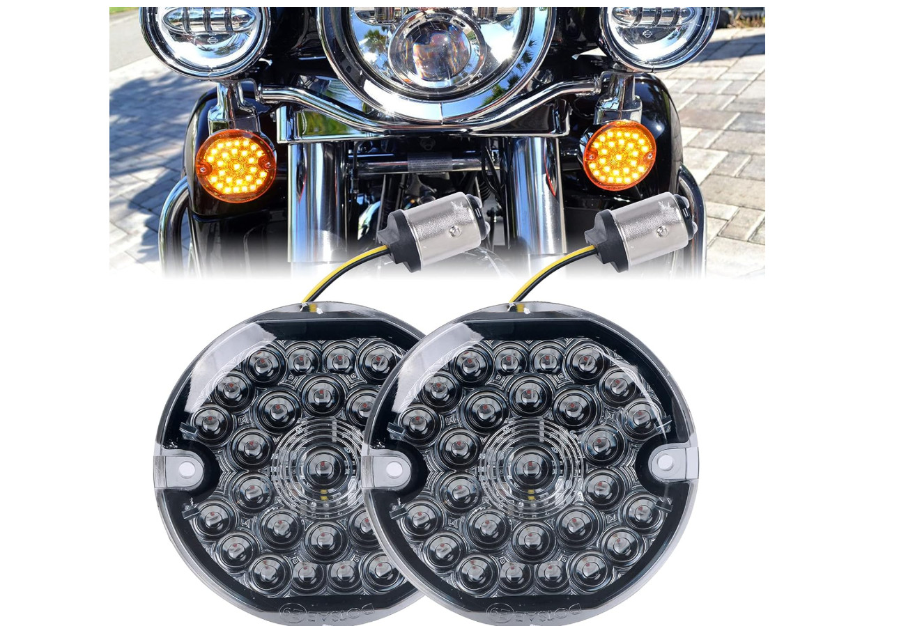 3-1/4 Inch Front Led Turn Signal Double Base Compatible with aley Road Glide Sof