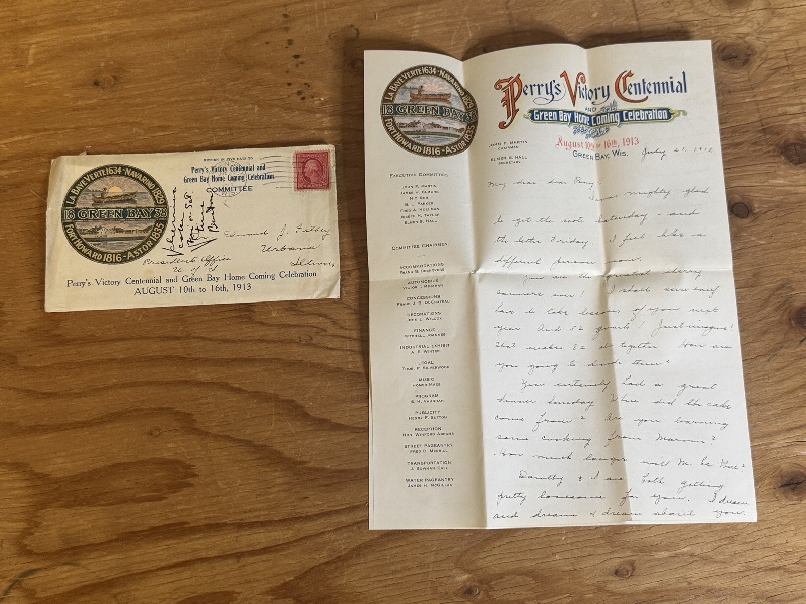 Vtg 1913 Letterhead Perry\'s Victory Centennial & Green Bay Home Coming