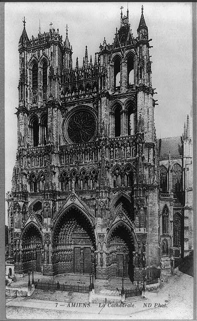 Photo:Amiens France 1900s Cathedral Gothic Facade Rose Window Notre Dame
