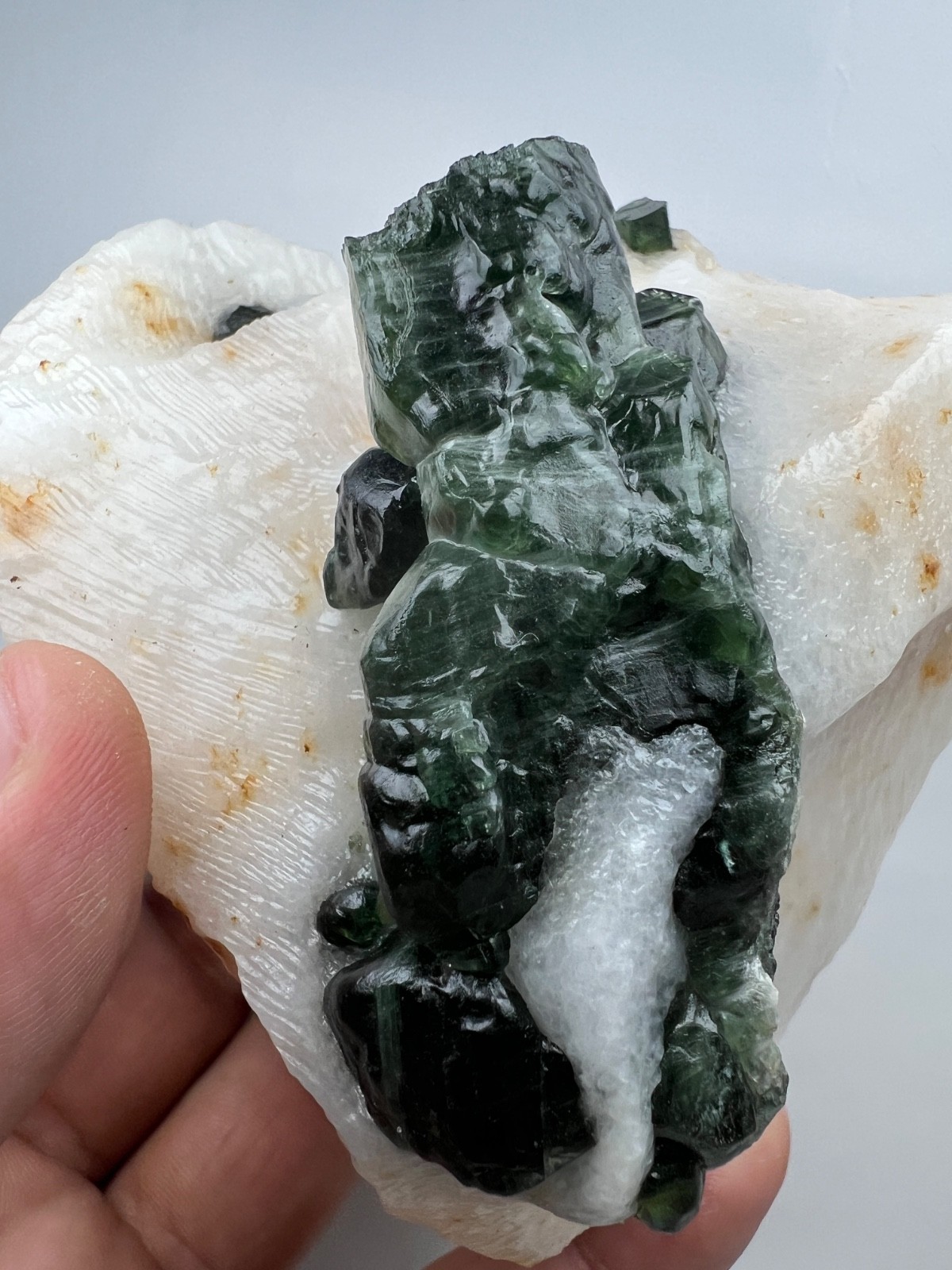 664g Natural Chrome Diopside Crystals on White Matrix - Badakhshan AFG