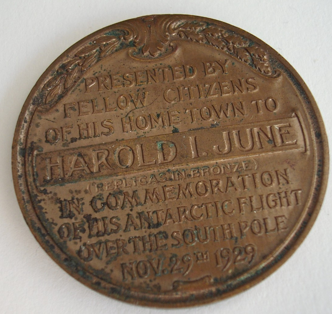 Rare 1929 Byrd Antarctic Expedition Presentation Medal Harold June, Stamford CT.