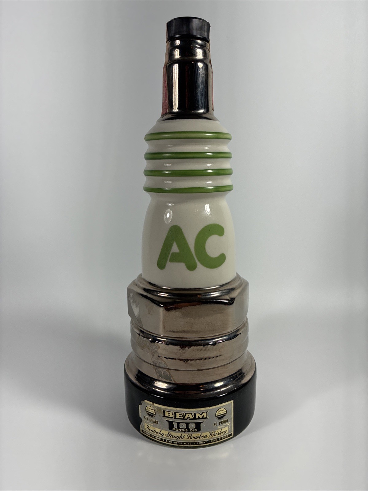 Vintage 1977 Jim Beam Whiskey Decanter Bottle AC Delco Spark Plug Bottle - Empty