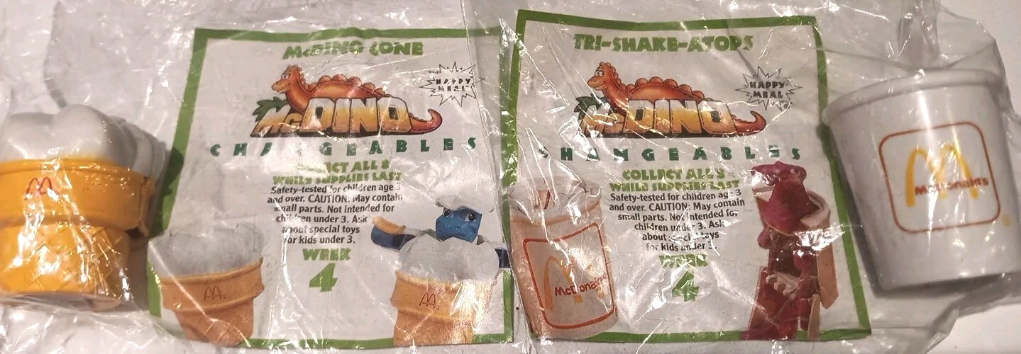 Mcdonalds/McDino Changeables Set Of 2,  Shake And Cone - FACTORY SEALED, MINT