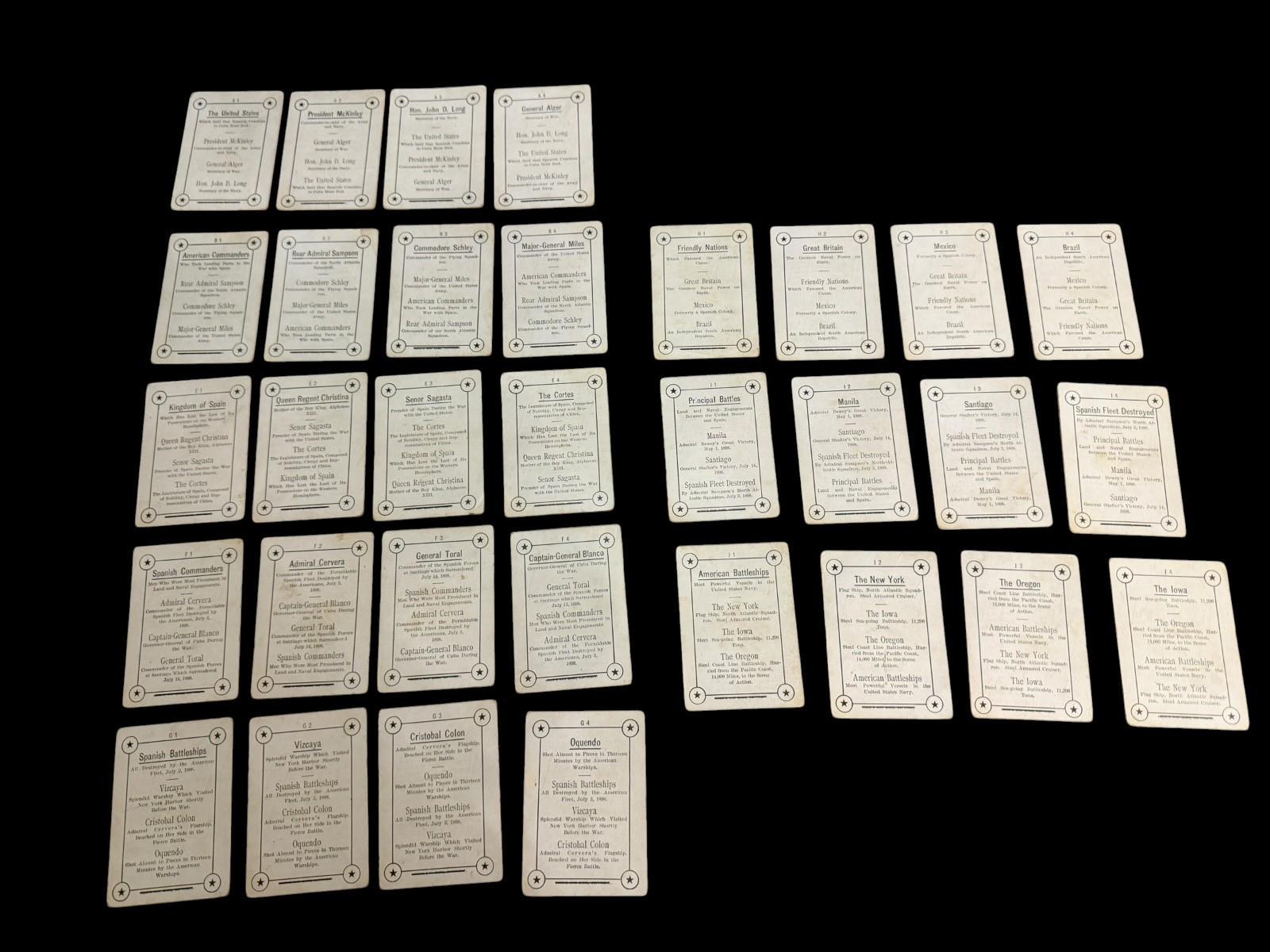 32 Antique  Hood's Sarsaparilla Spanish American War Cards Game NOT COMPLETE