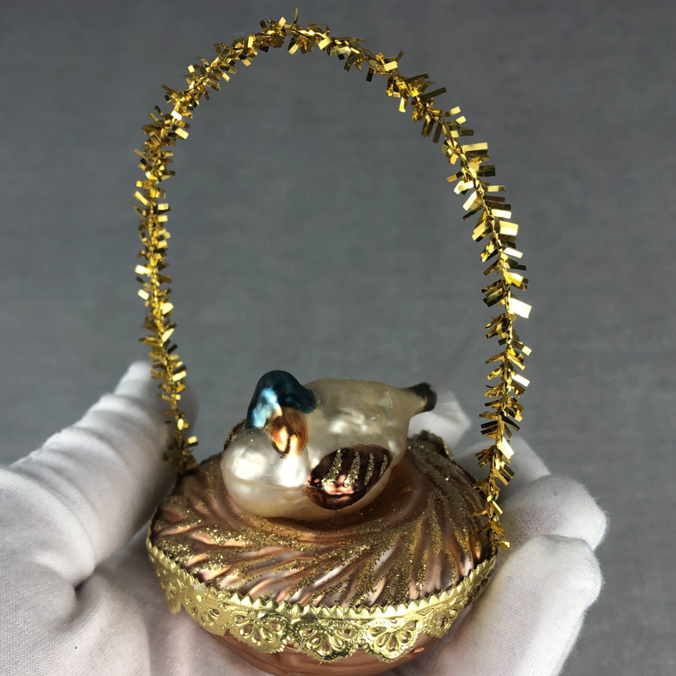 Blumchen Inge-Glas Bird Mallard Duck In Nest Christmas Ornament Germany VTG Y2K