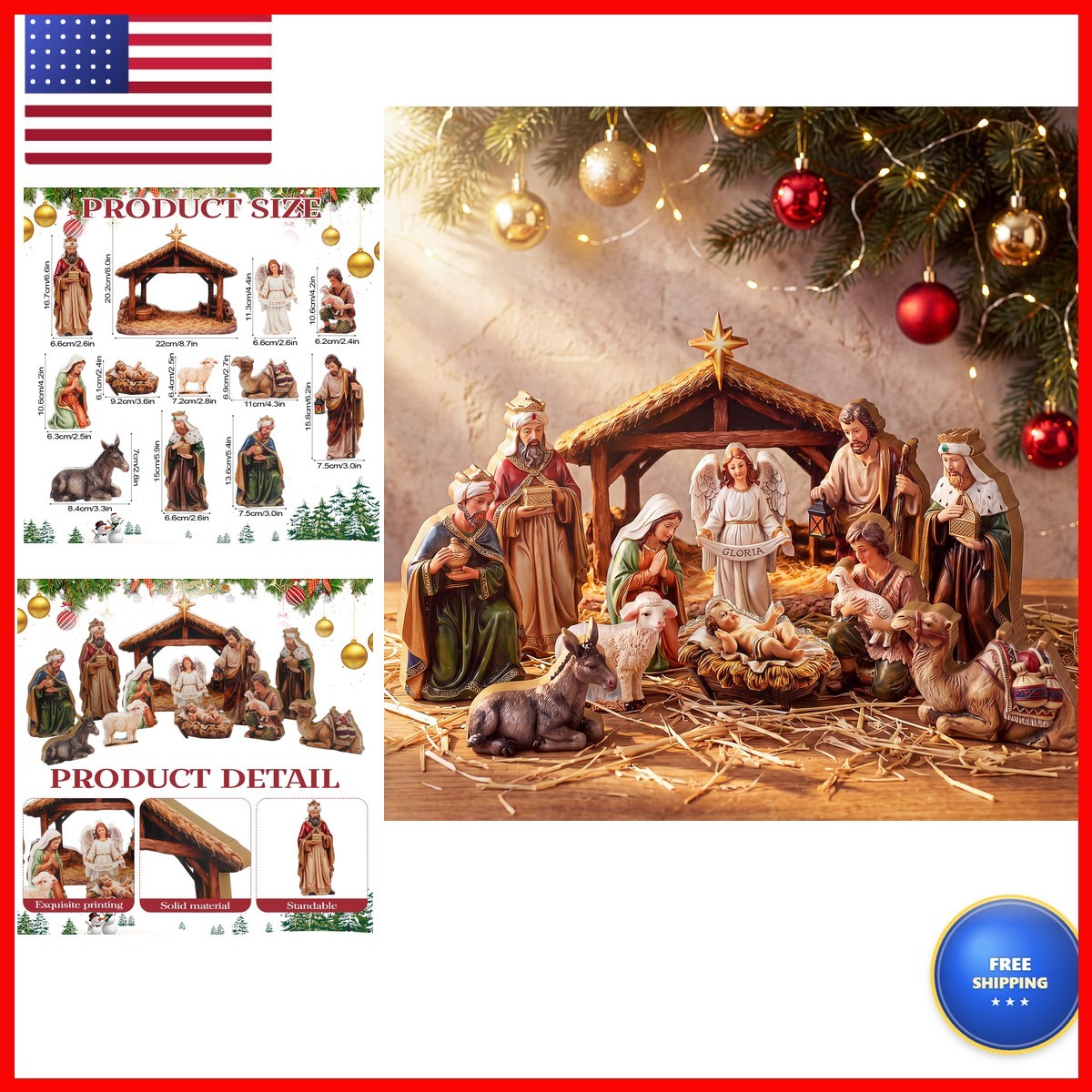 Memorywuu 12 Pcs Wooden Christmas Nativity Scene Set
