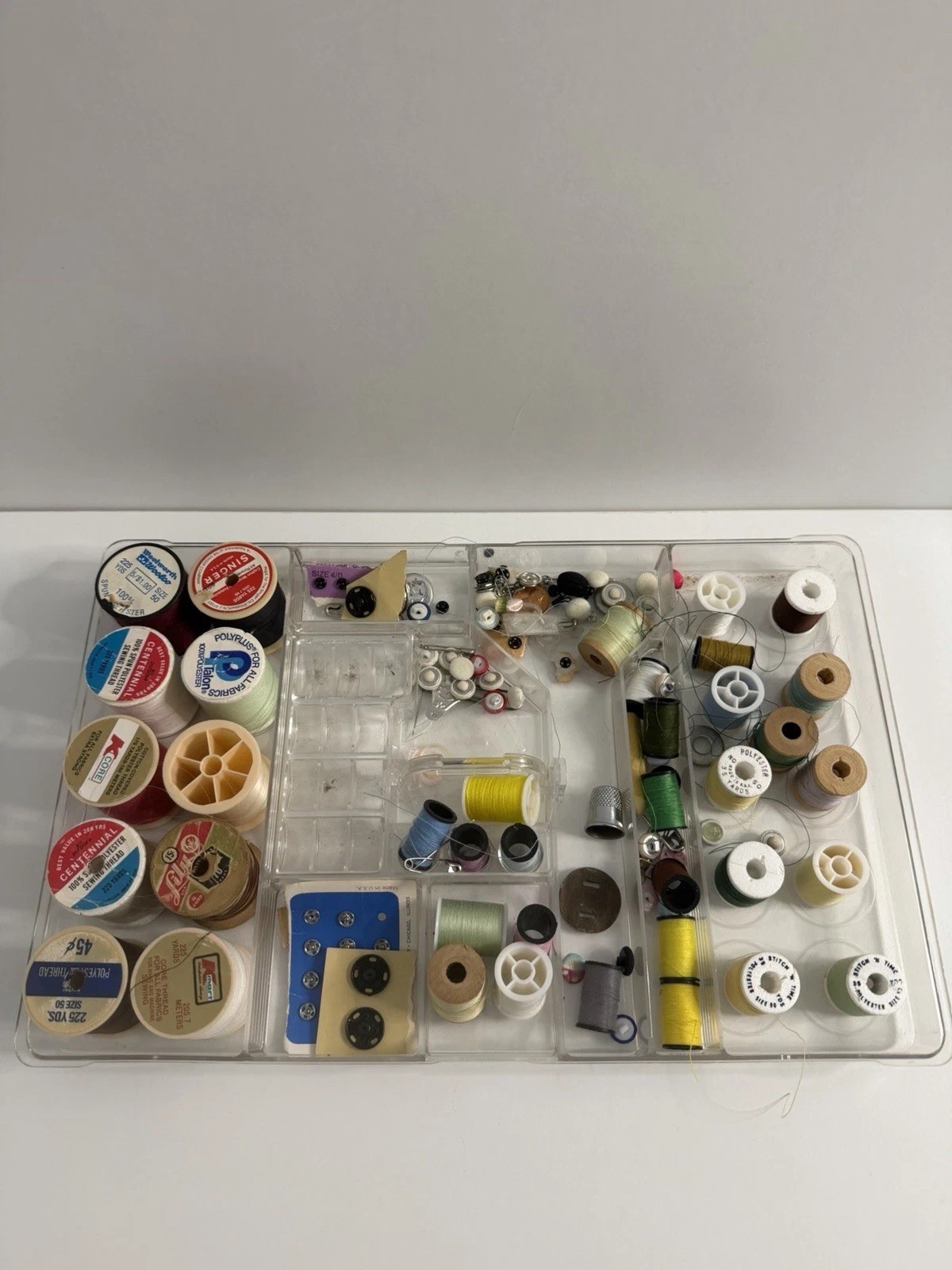 Vintage 1970s Wil-Hold plastic sewing box. Assorted time capsule sewing supplies