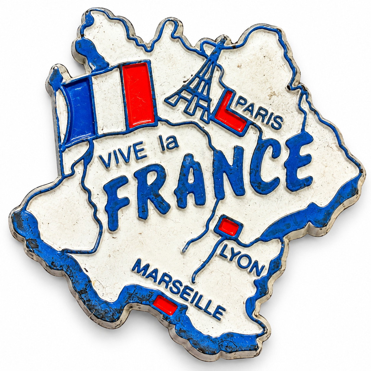 Vive la France Souvenir Fridge Magnet French Flag Eiffel Tower Paris Map