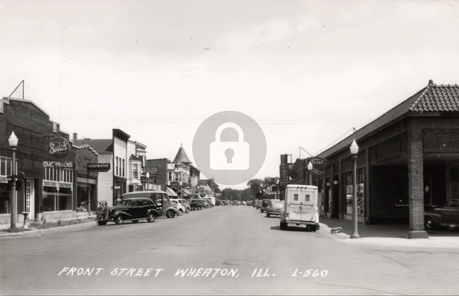 Front Street Wheaton IL Buick Ford Dealers Street 1940 RPPC Photo Postcard COPY