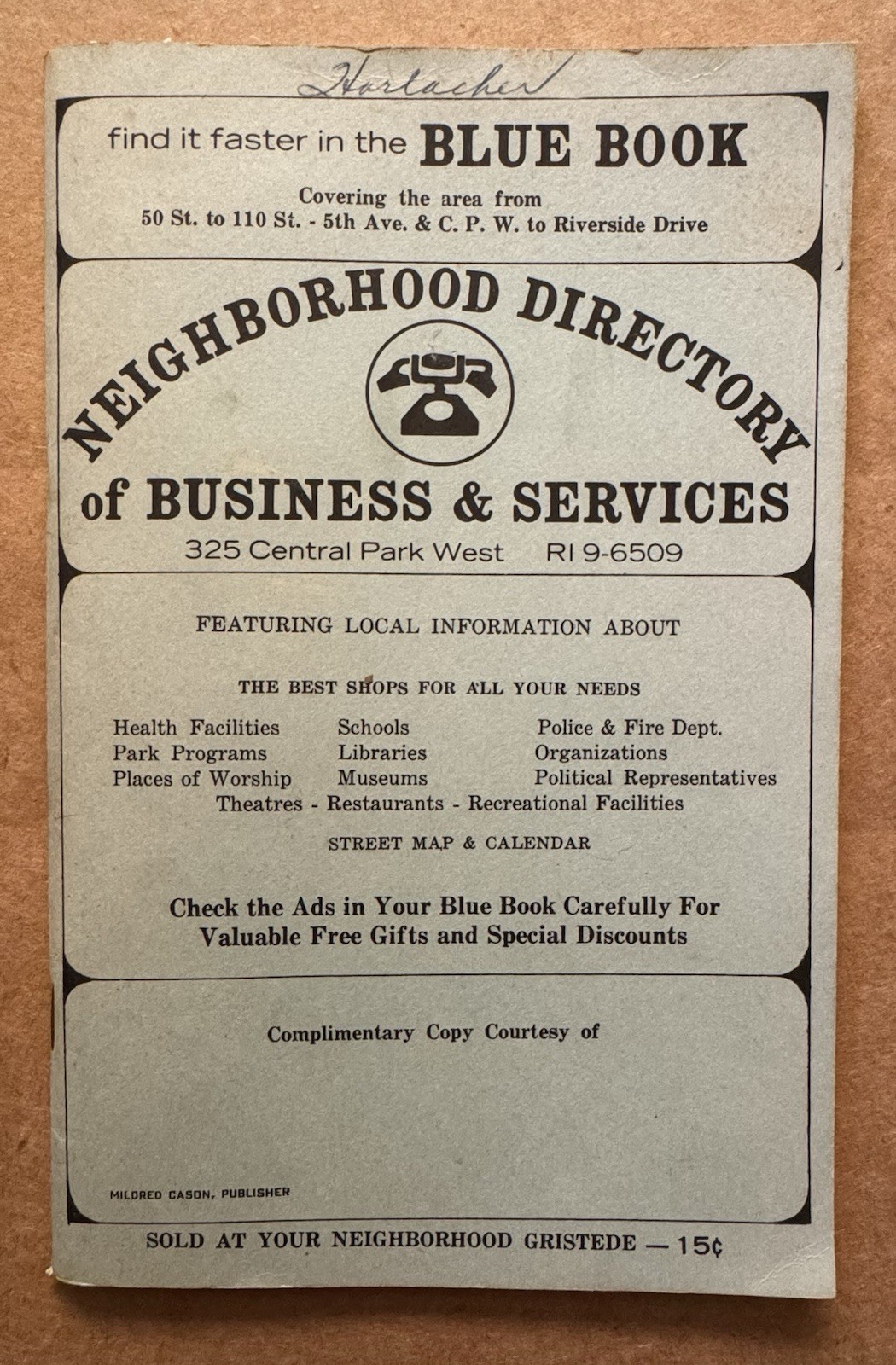 Vintage 1963-1964 Manhattan NYC Directory Upper West Side 50th to 110th St