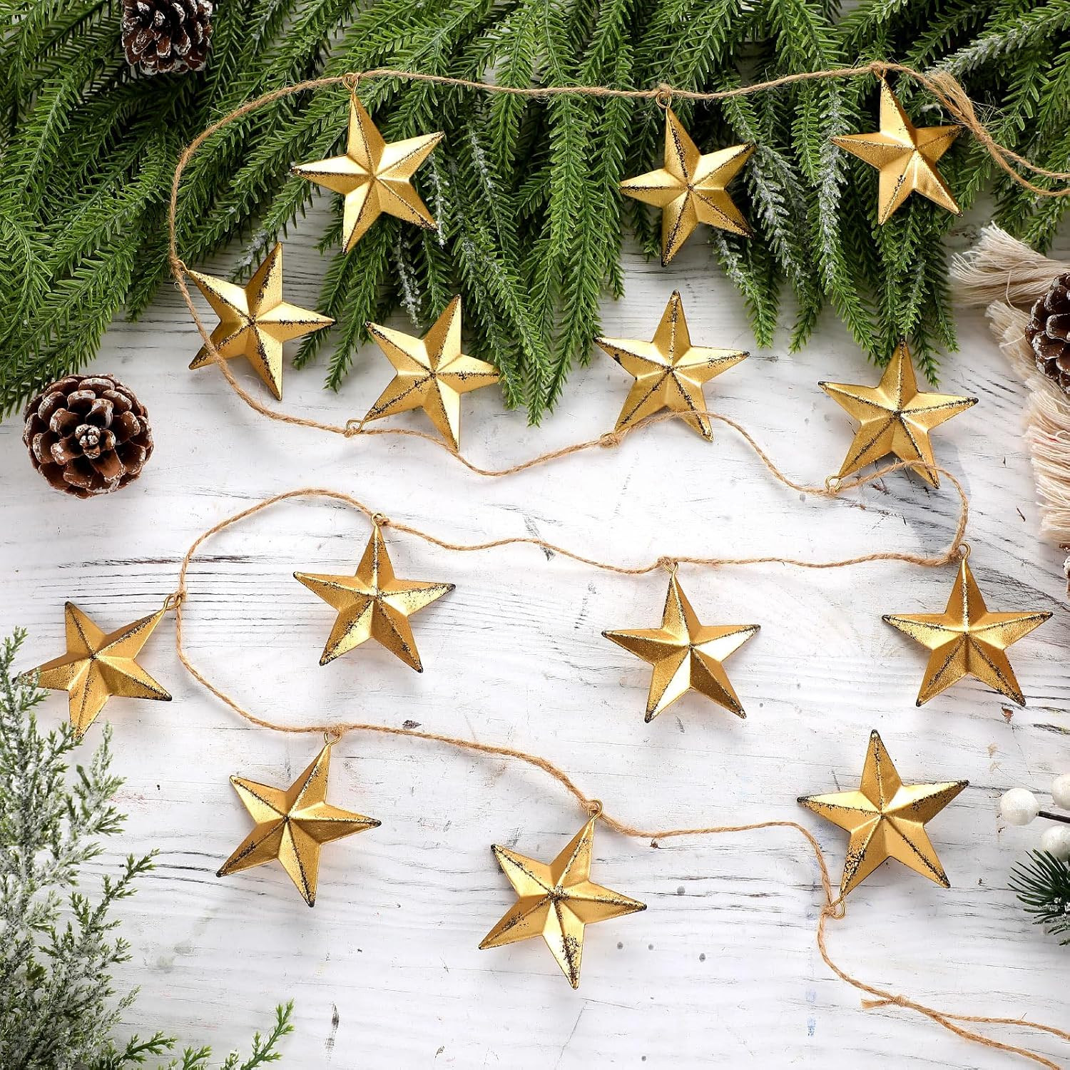 Cinnvoice 5.9ft Christmas Glod Star Garland with Distressed Metal Stars Cinnvoice 5.9ft Christmas Glod Star Garland with Distressed Metal Stars