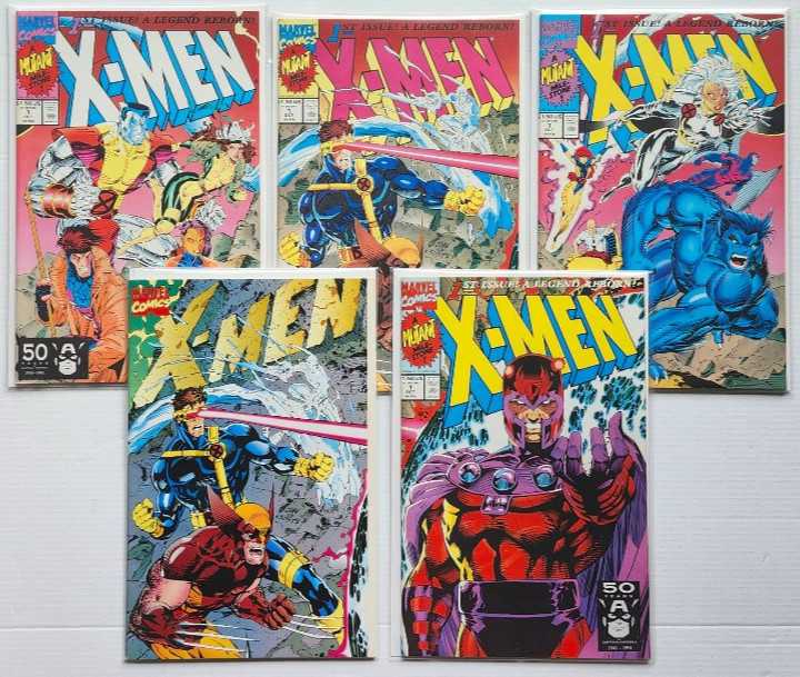 X-MEN #1 - Marvel 1991) - Jim Lee - All 5 Different Covers - & Xtra Bonus Book