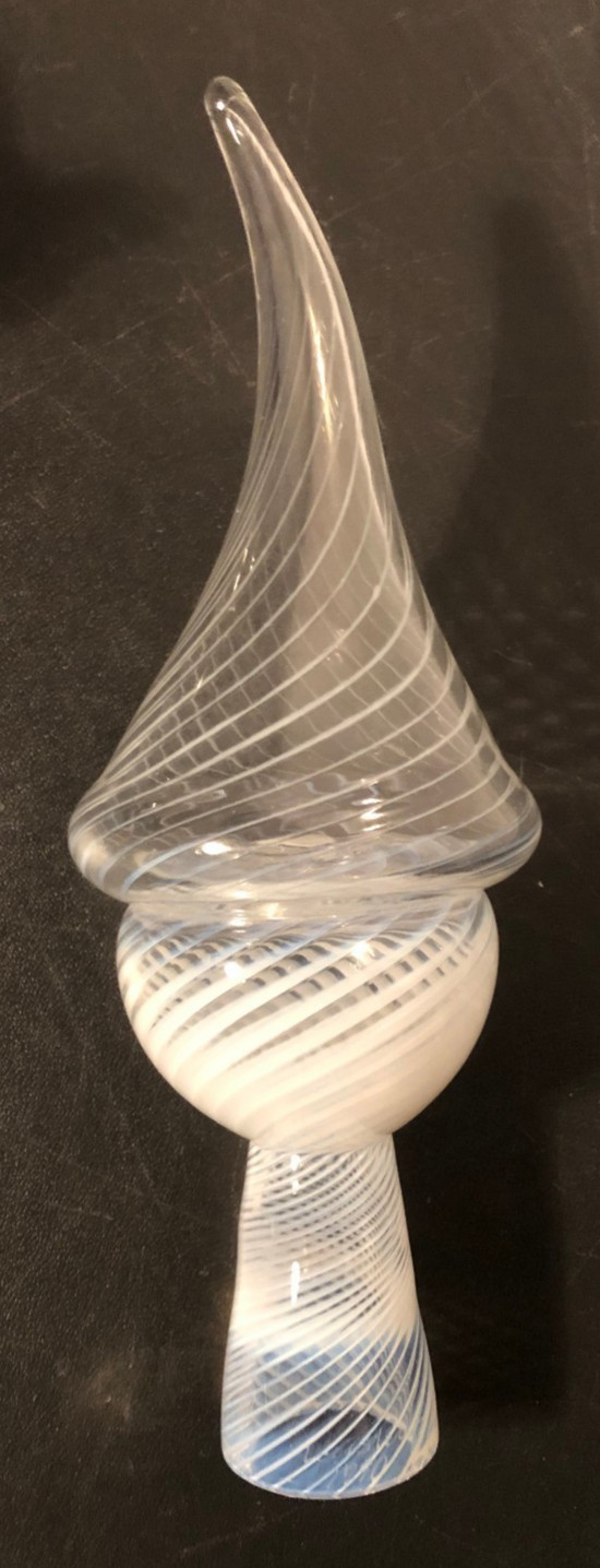 RARE Signed Vtg Opalescent Swirl Clear Blown Glass Christmas Tree Topper/Final