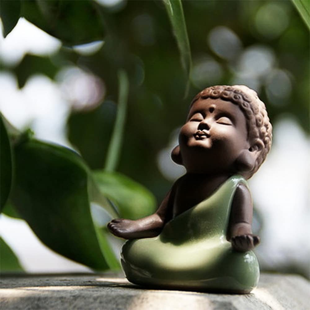 Cute Baby Buddha Statue Monk Figurine - Tiny Ceramic Zen Home Decor, Peaceful Ru