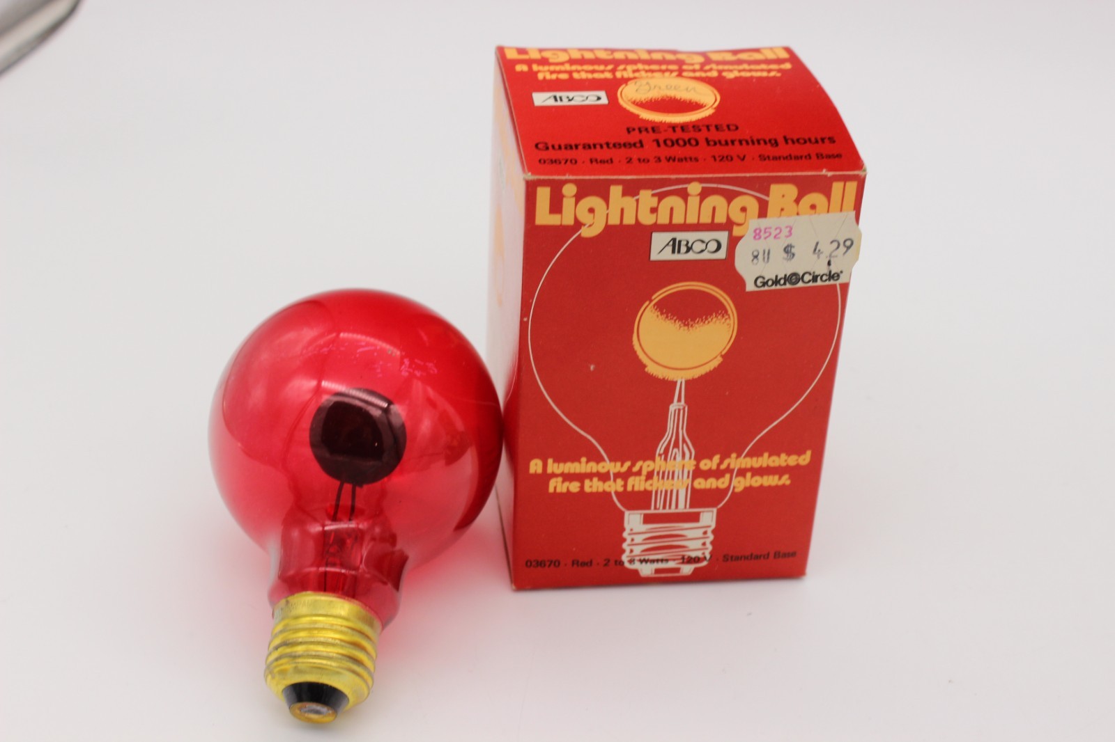 ABCO Vintage 1970’s Lightning Ball Flickering Red Light Bulb With Box A