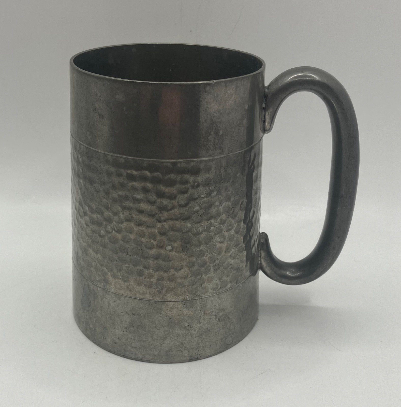 Quality Vintage A. R. Wentworth Hammered Pewter Pint Tankard with Crown Mark