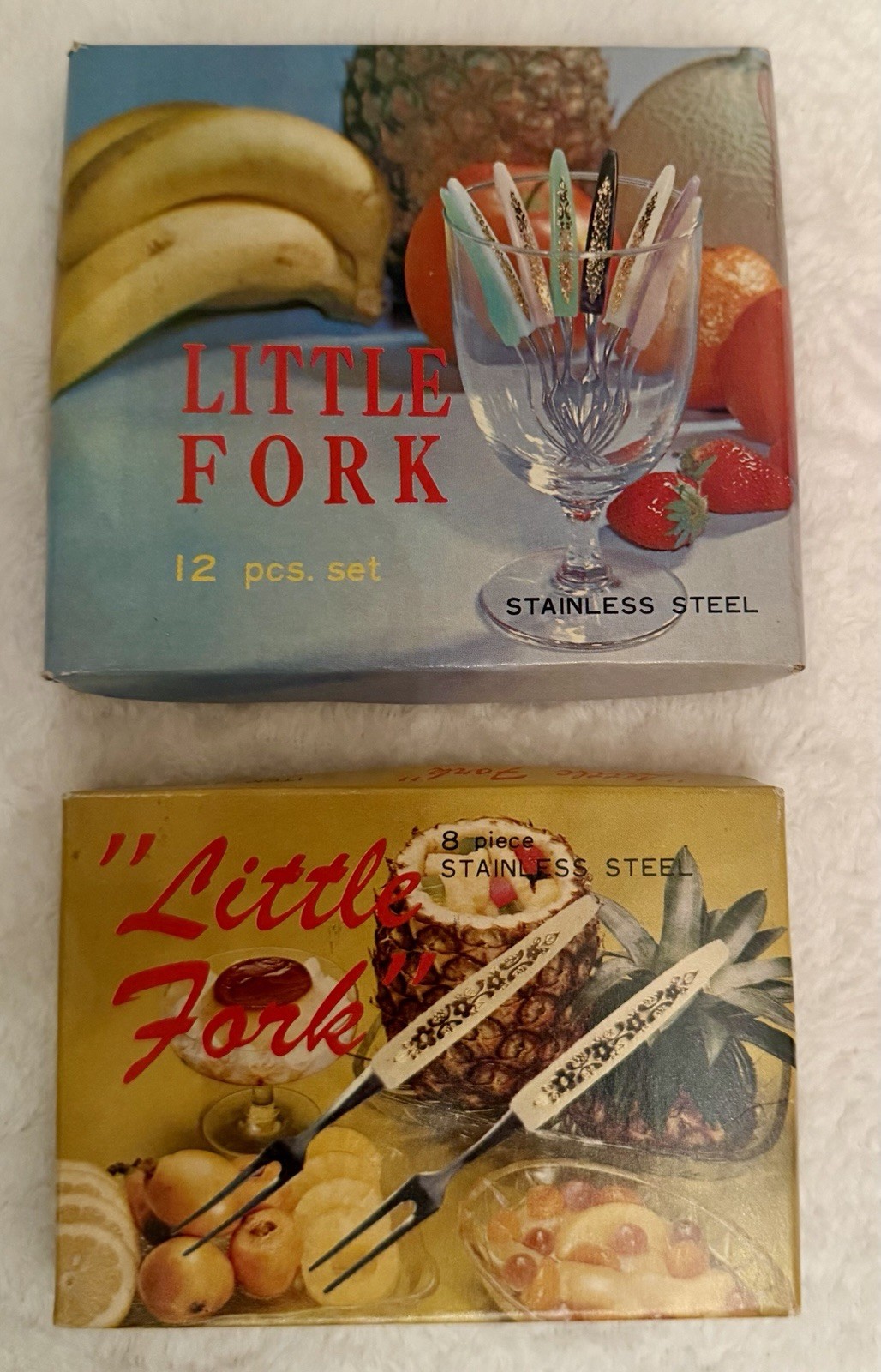 Set Of (2) Little Forks In Original Box Appetizer Tiny Forks Vintage