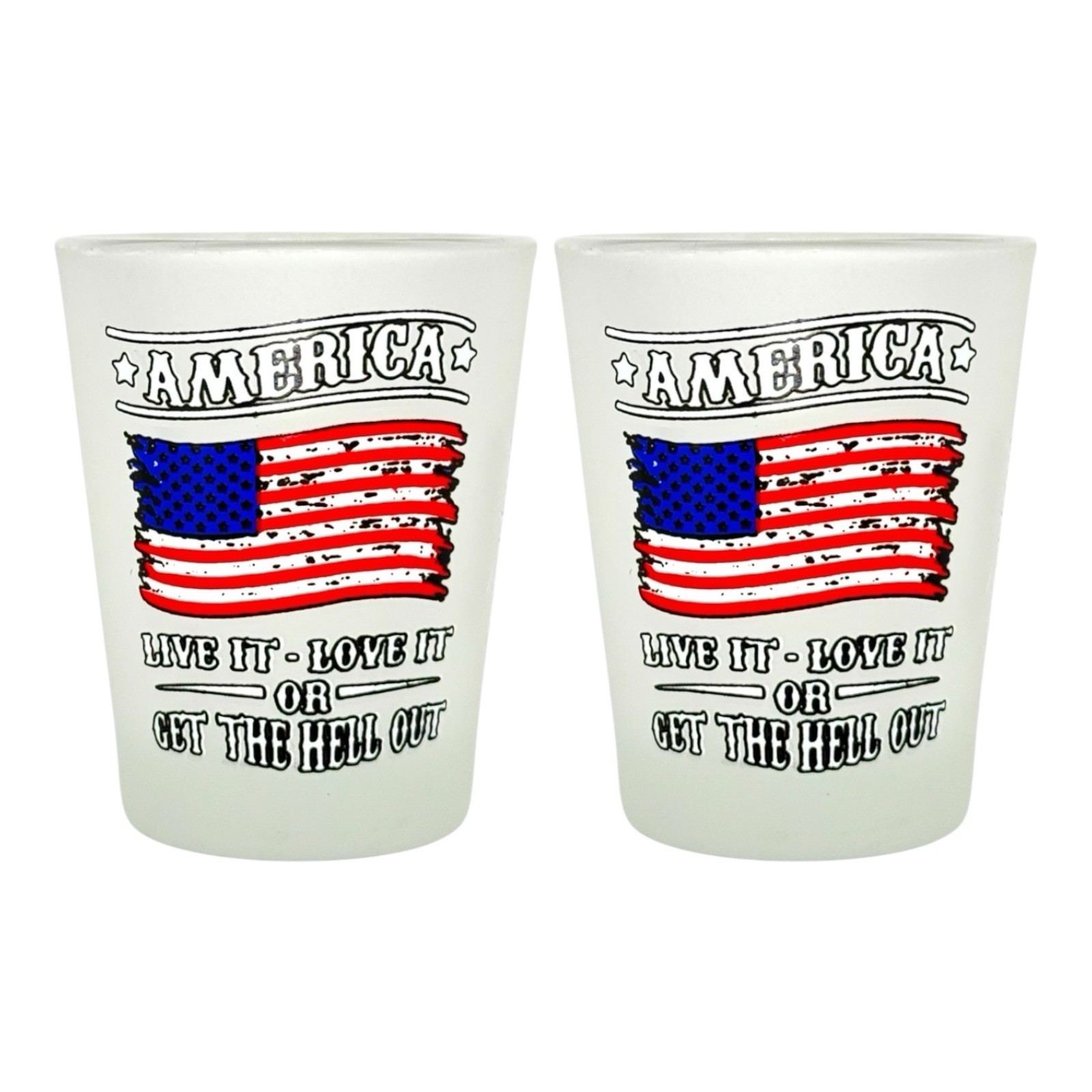 America Live it, Love it  - Funny Shot Glasses (Set of 2)