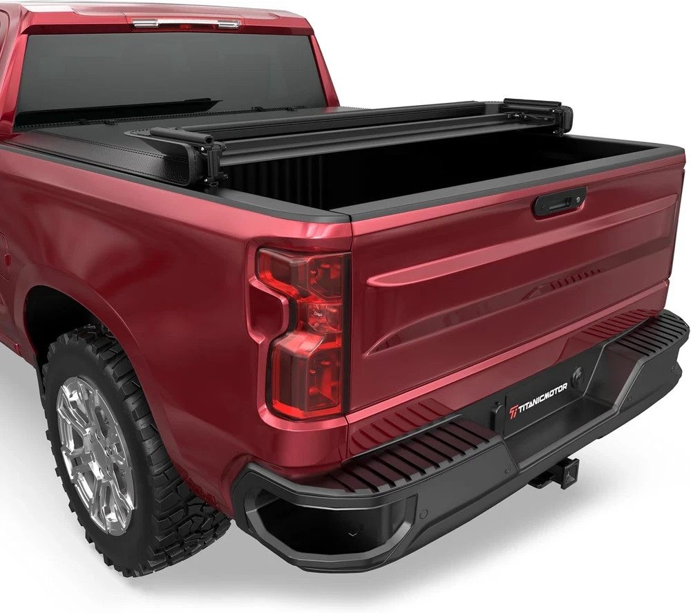6.5FT Soft Quad Fold Truck Bed Tonneau Cover Compatible for Chevy Silverado/Gmc