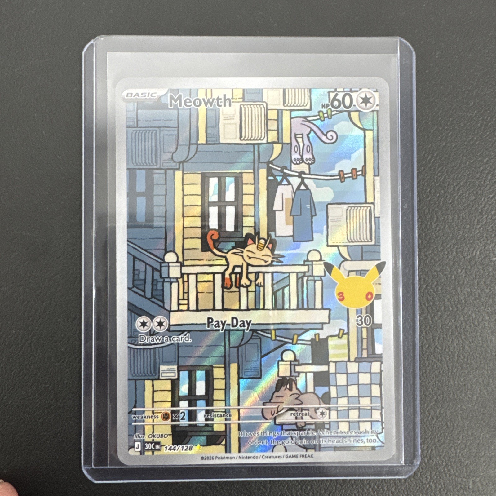 Meowth 144/128 Pokemon TCG 30th Anniversary Celebrations Illustration Rare Card