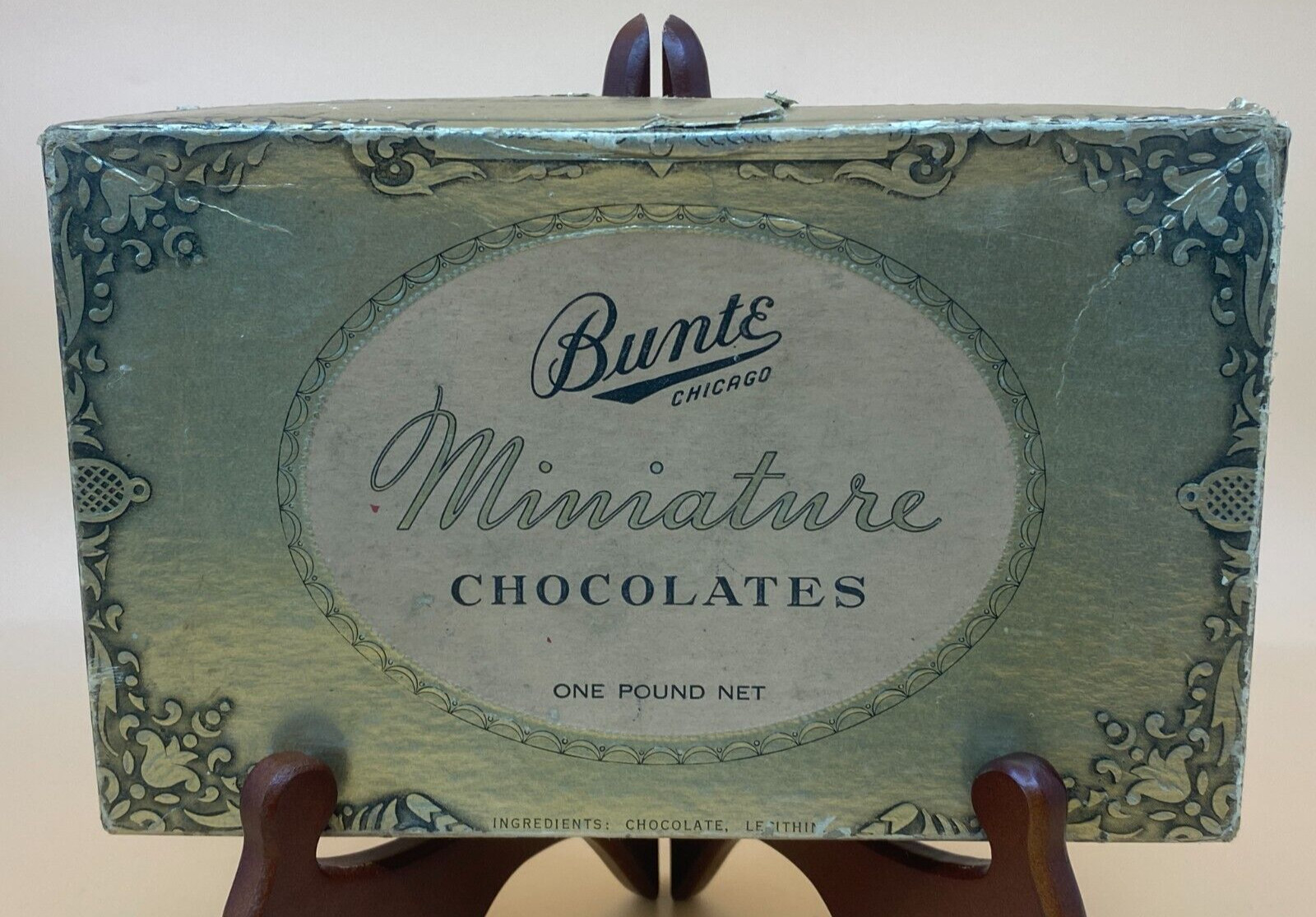 Vintage Bunte Chicago Miniature Chocolates Empty Box Gold Rose Pink Design