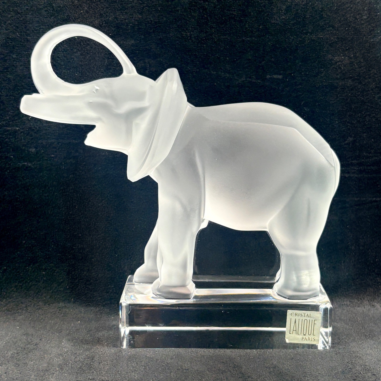 Lalique France Frosted Crystal Elephant Figurine Trunk Up Art Glass Sculpture