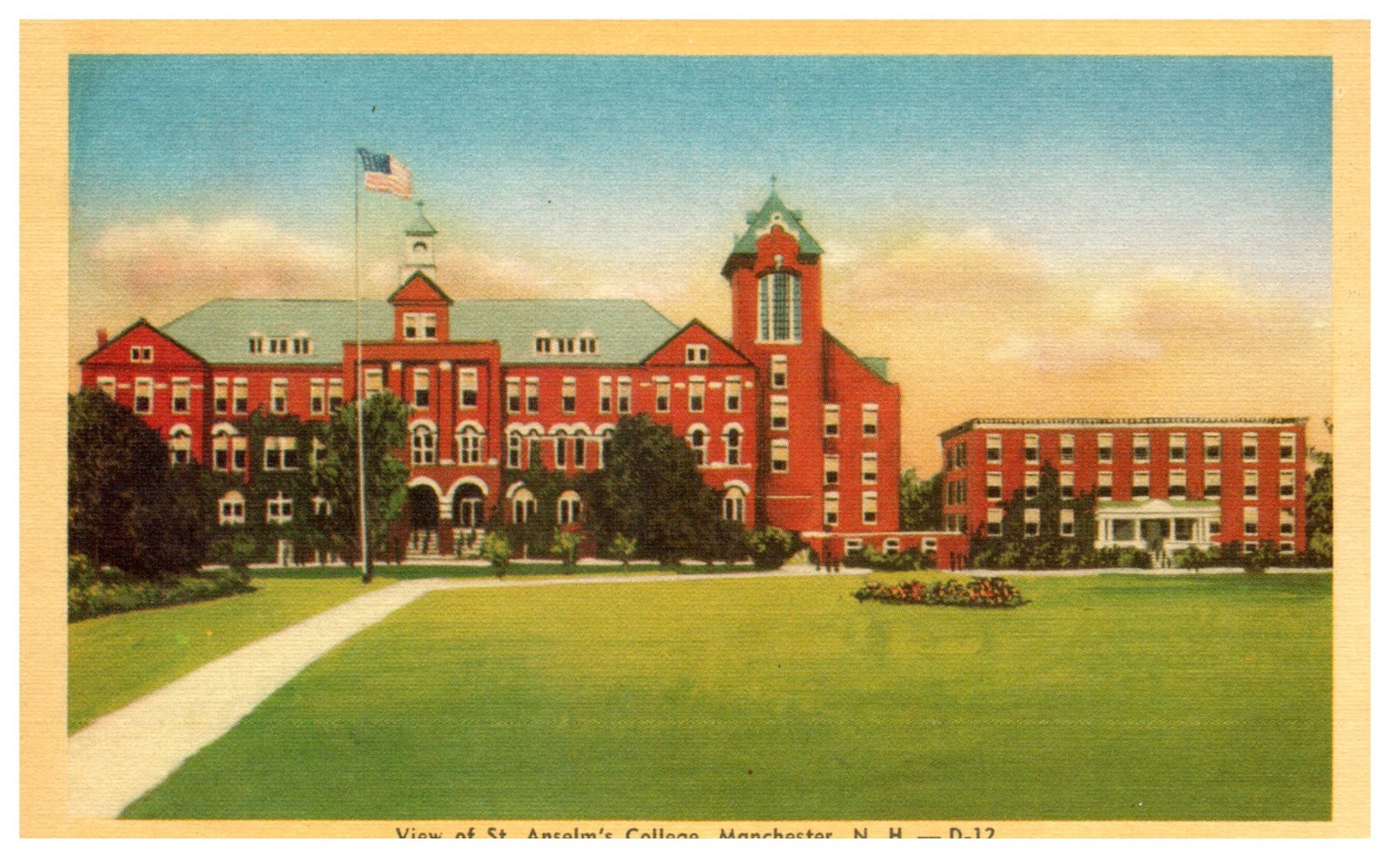 1930s MANCHESTER NEW HAMPSHIRE VIEW OF ST ANSELMS COLLEGE LINEN POSTCARD P6581