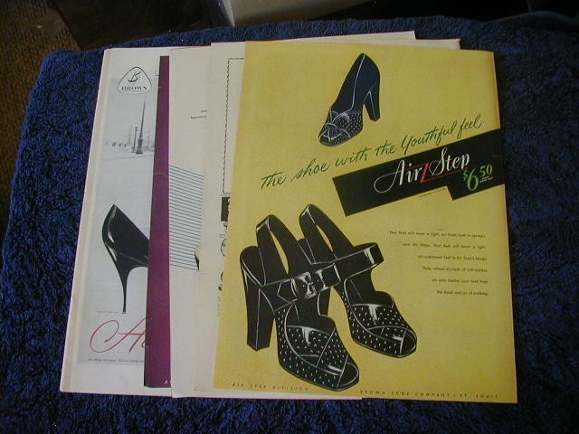 Vintage lot of 8 Air Step shoe  print ads 1941-1959 womens  large magazine ad