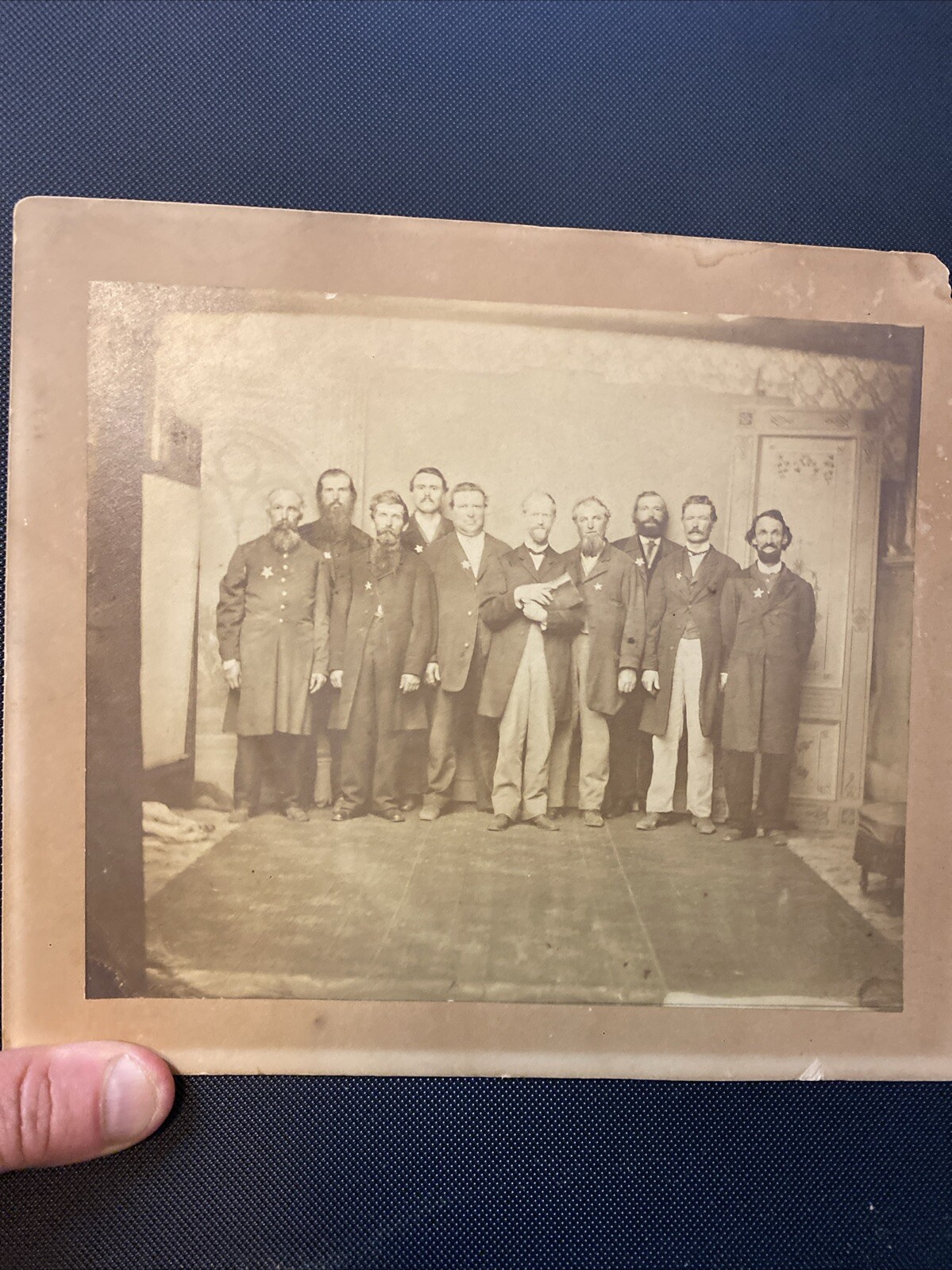 VTG 1900s Civil War Reunion Photograph Confederate Union Officers Star Badge CDV