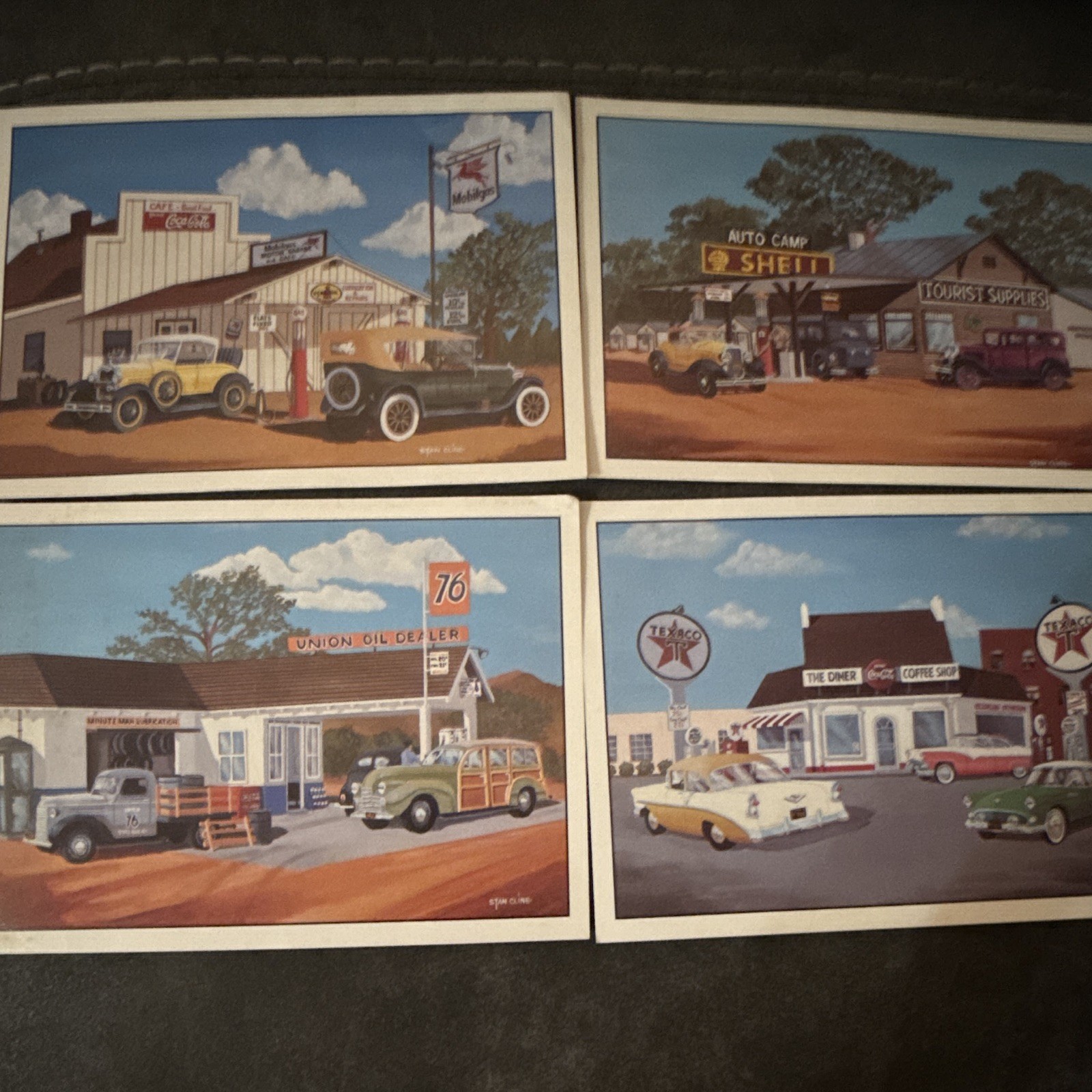 Lot of 4 Vintage Gas Station & Car Art Prints , Union ,76, Shell and Texaco. 5x7