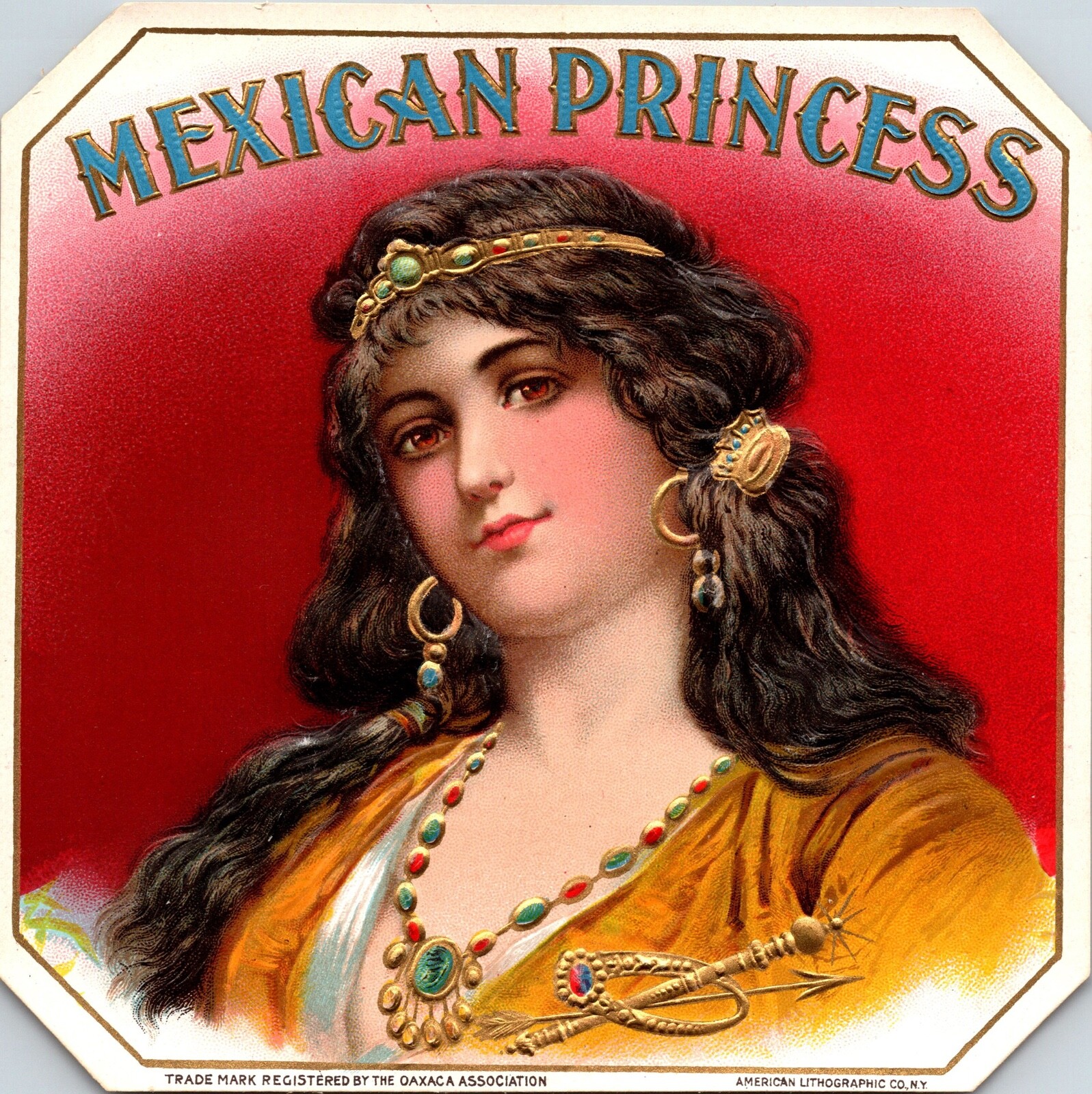 1890's Vintage Mexican Princess Cigar Tobacco Box Label (Excellent) RARE LABEL