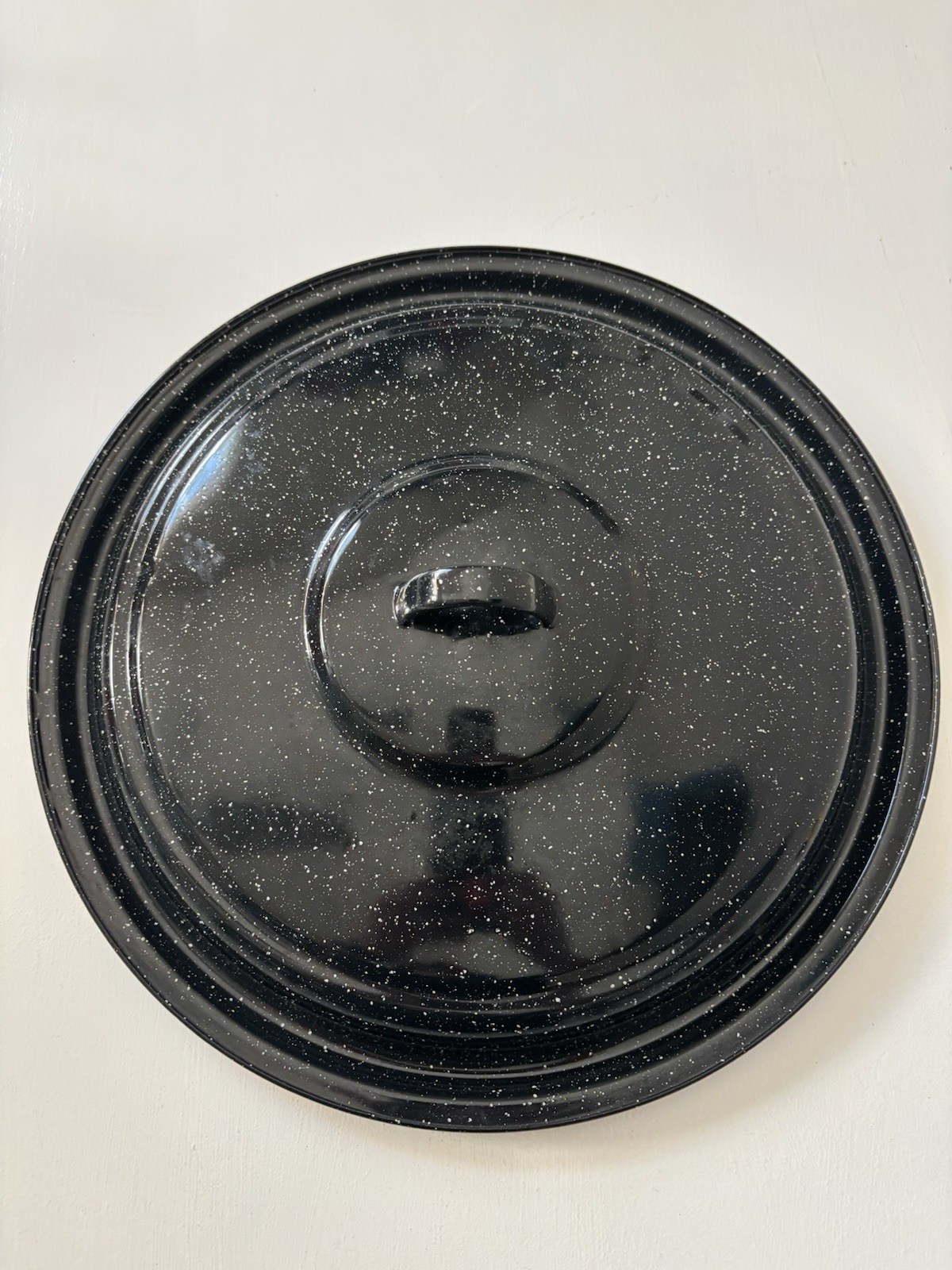 Large Vintage Speckled Enamelware Lid For A 13 Inch Pot