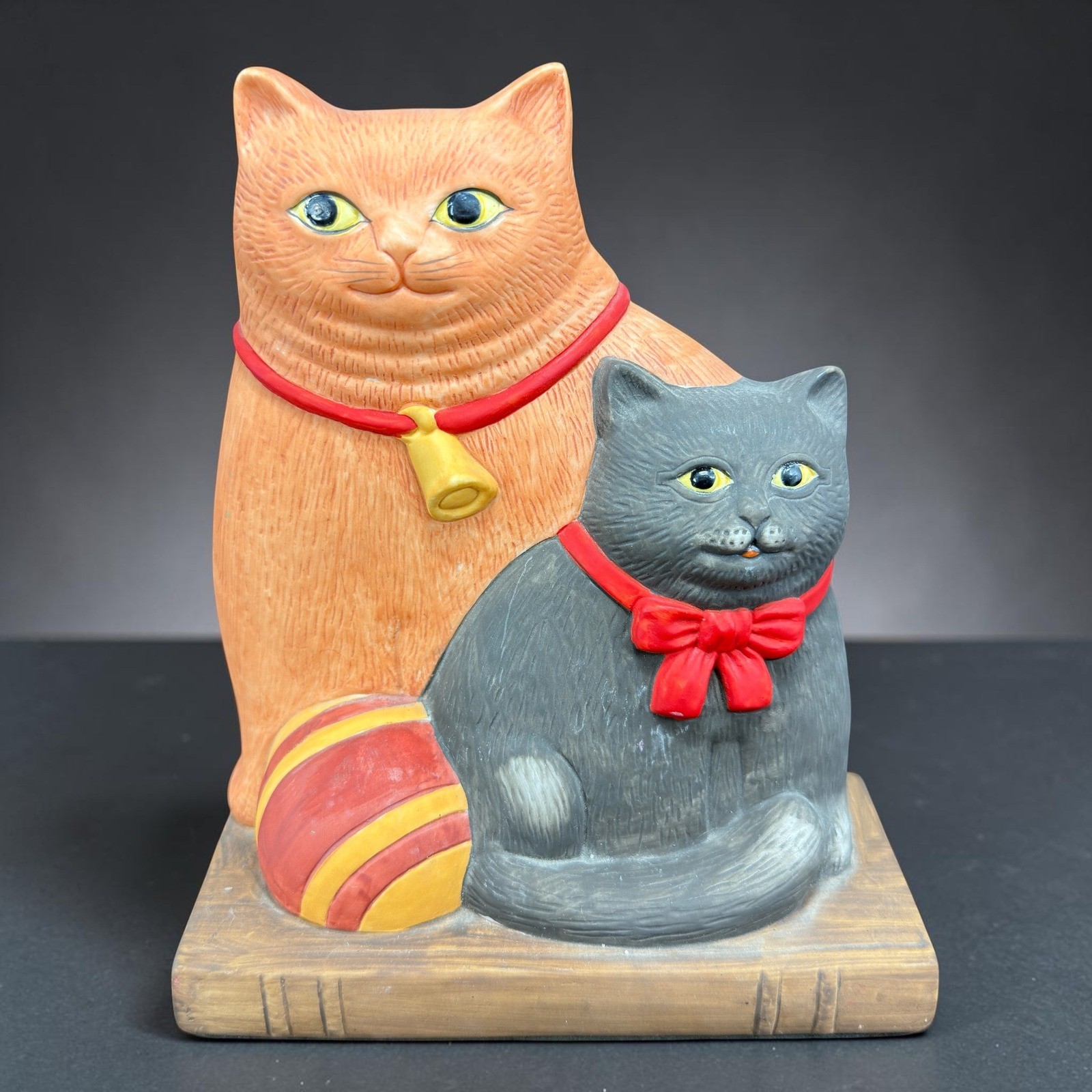 Vintage 1984 Dept 56 Ceramic Cat Bookend Orange Tabby Grey Duo Book Base 7in
