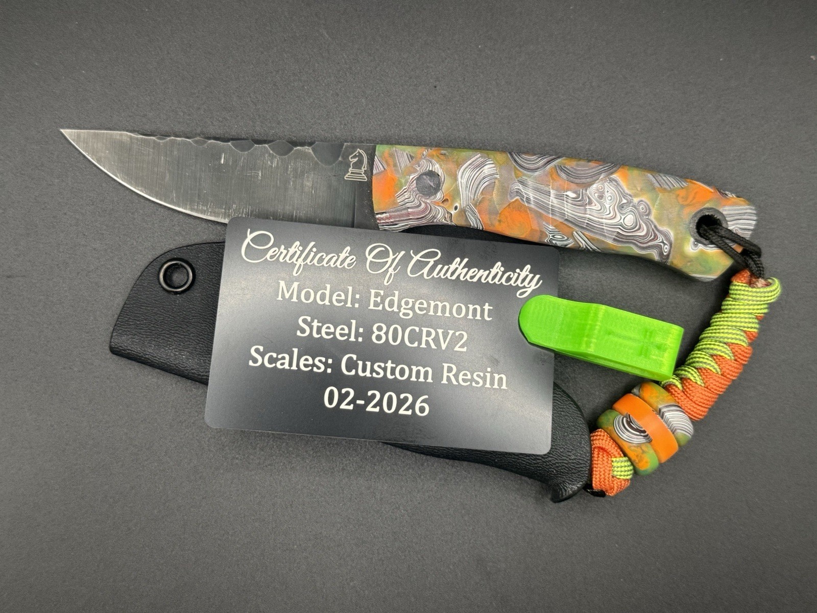 Black Feather Edgemont With Glow Resin and Fordite Handle 80CRV2