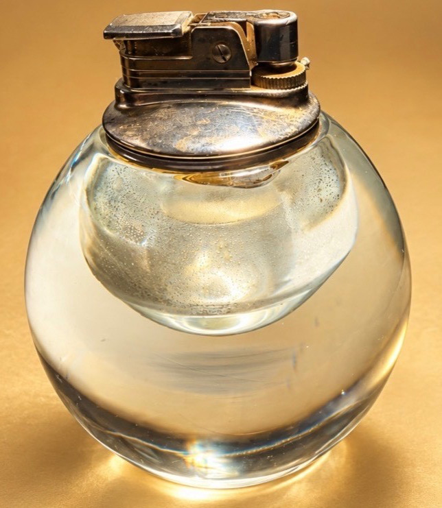 Vintage Evans B.A.B. Clear Glass Orb Table Lighter Chrome Japan MCM