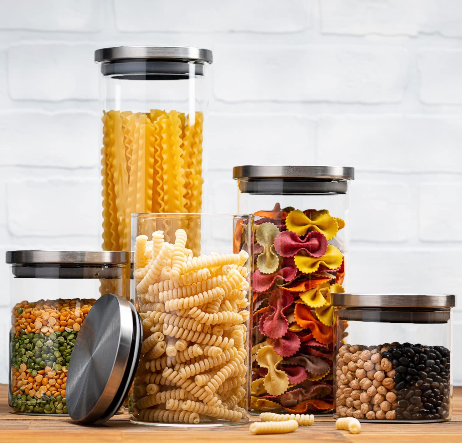 Le\'raze gl980 Set of 5 Glass Canisters with Airtight Stainless-Steel Lid