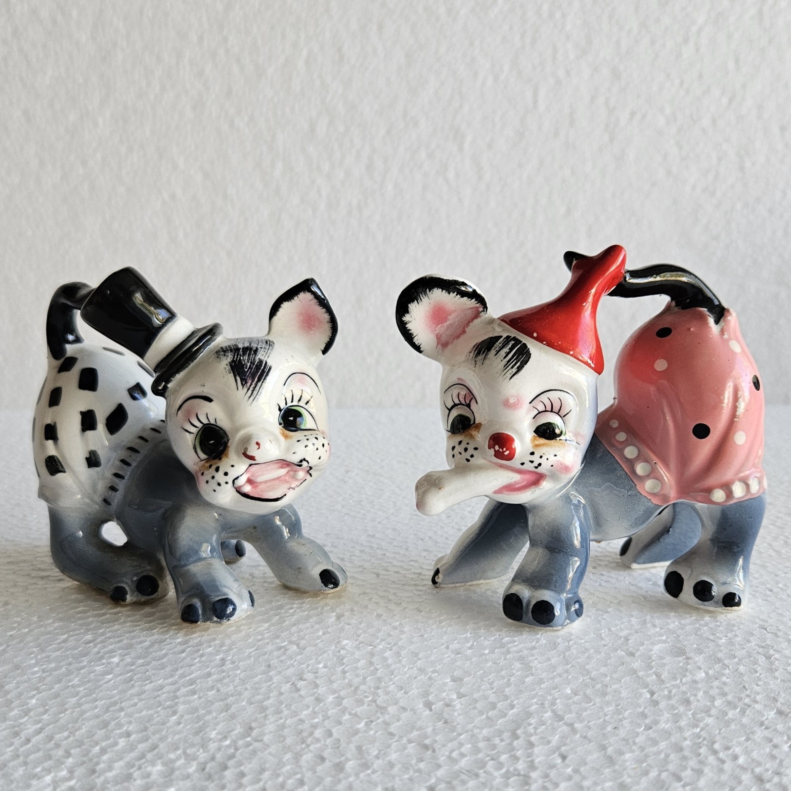 Vintage Anthropomorphic Artmark Circus Dog Clown Salt and Pepper Shakers