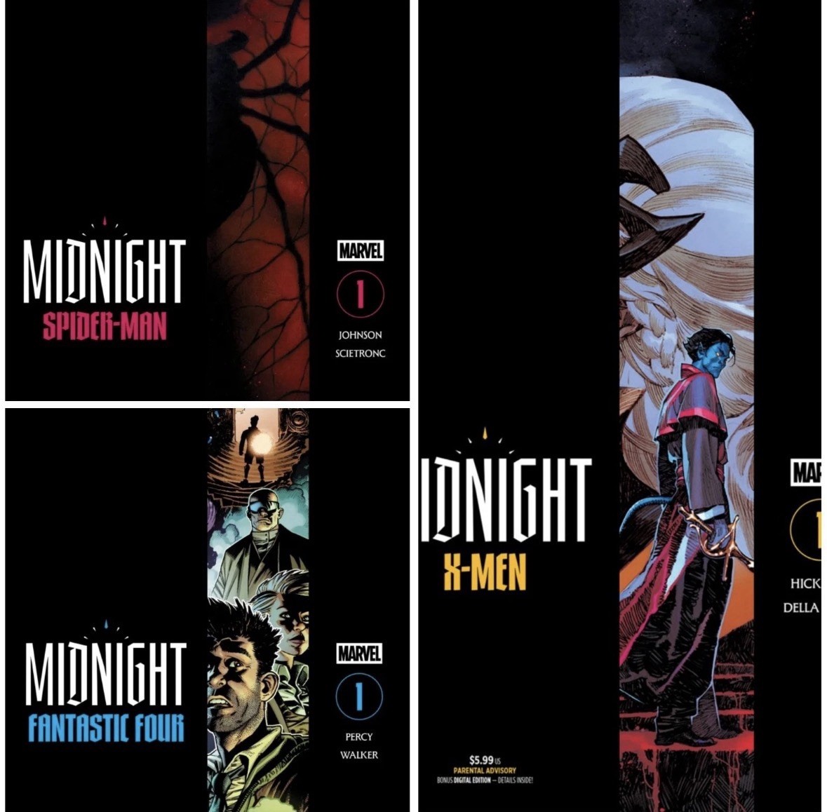Marvel Midnight #1 Set Of 3  X-Men, Spider-Man, Fantastic Four Presale 10/7/26