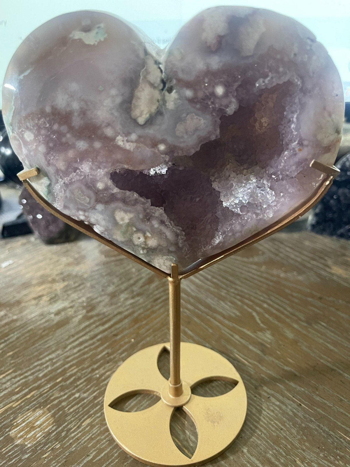 Large Pink Amethyst Heart on stand from Brazil Beautiful 