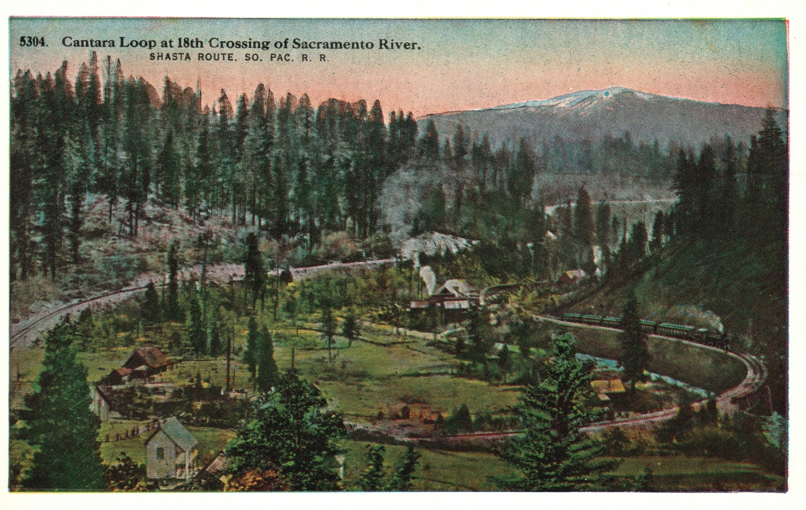 Vintage Postcard 1920s Cantara Loop 18th Crossing Of Sacramento River Train