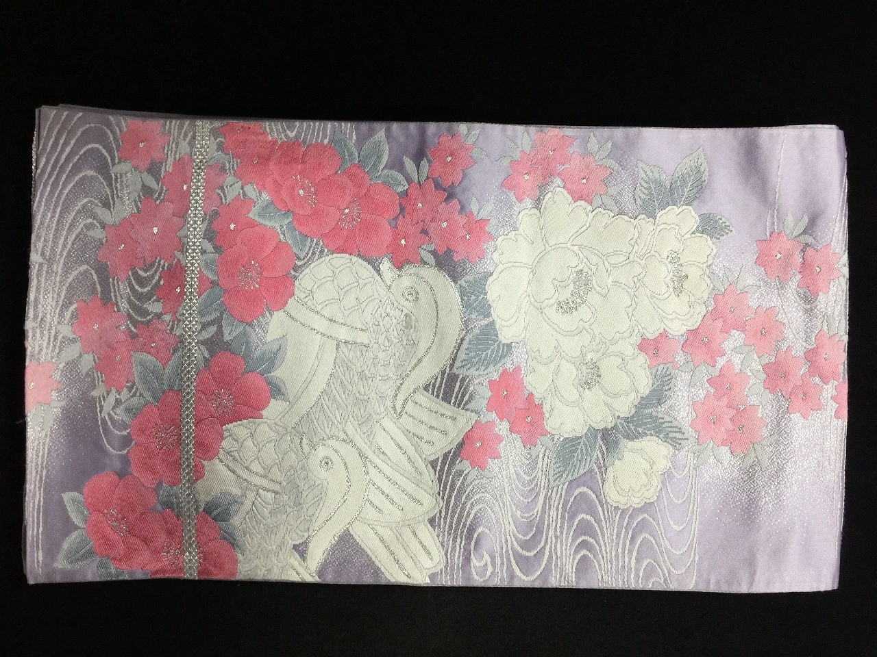 Q1211 Vintage Japanese Kimono Fukuro Obi Silk Mandarin Ducks Peony Fashion