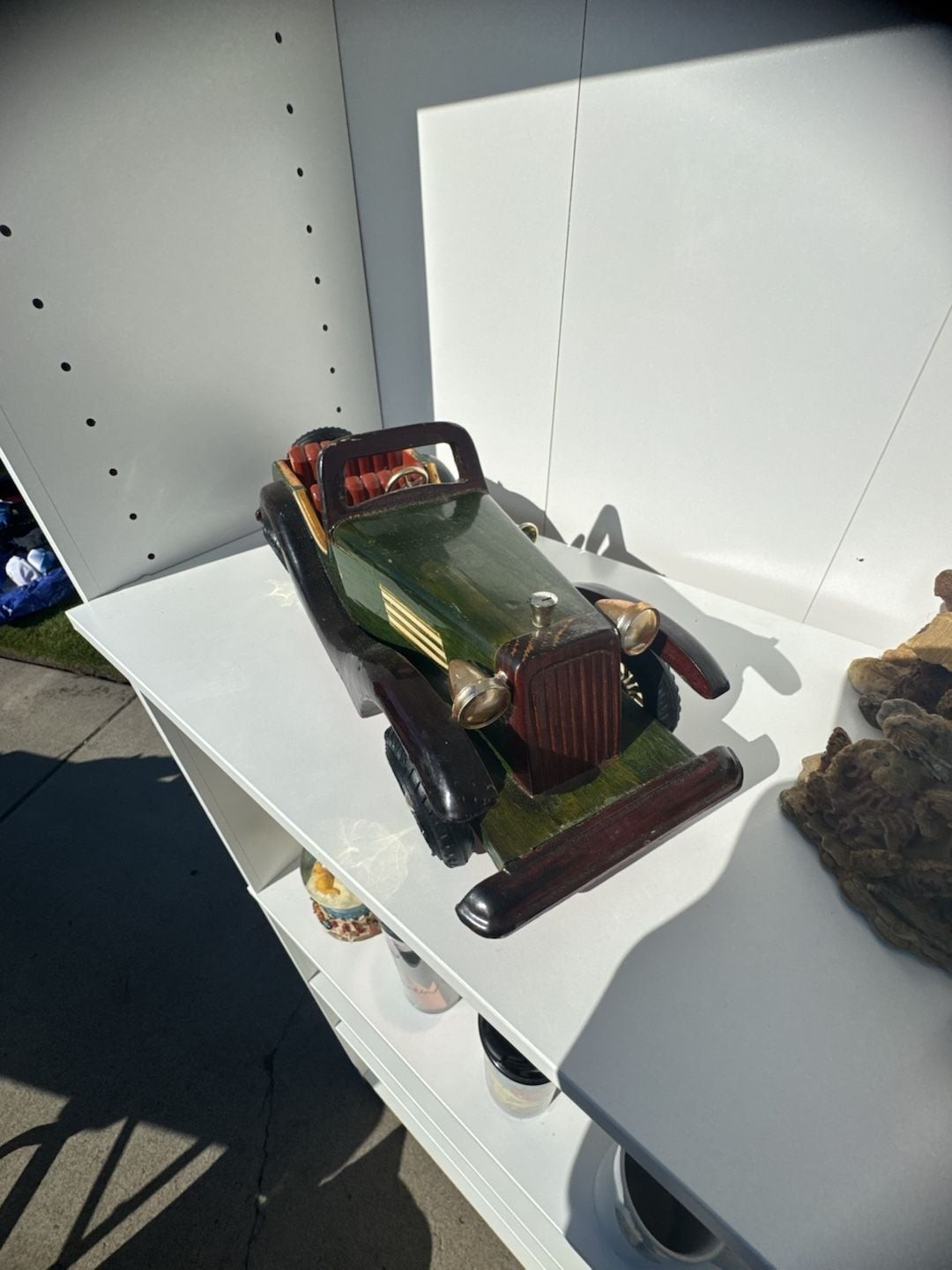Vintage Handcrafted Wooden Classic Car Model Green Brown Retro Decor