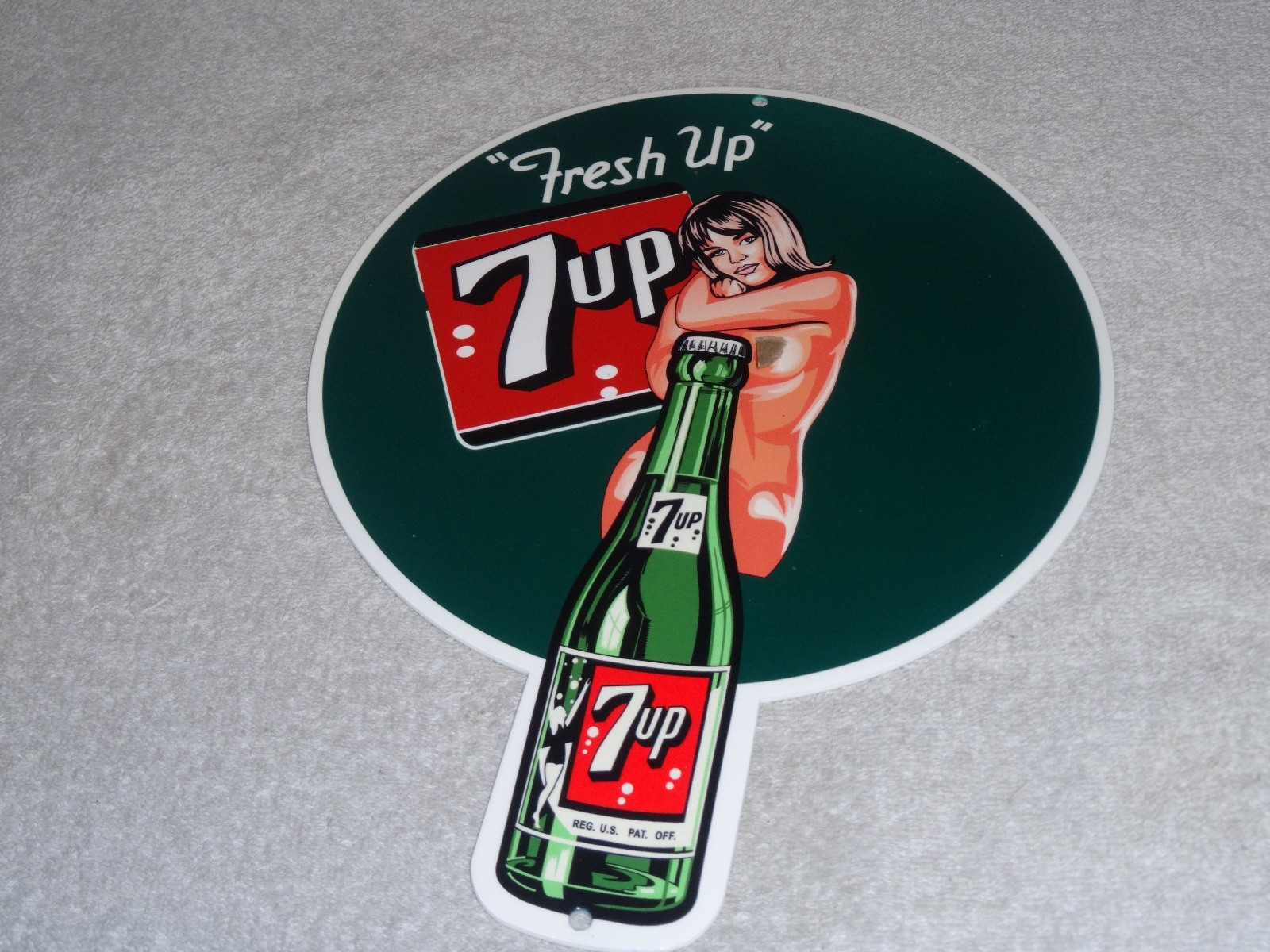 VINTAGE FRESH UP 7 SEVEN UP WOMAN & BOTTLE 12