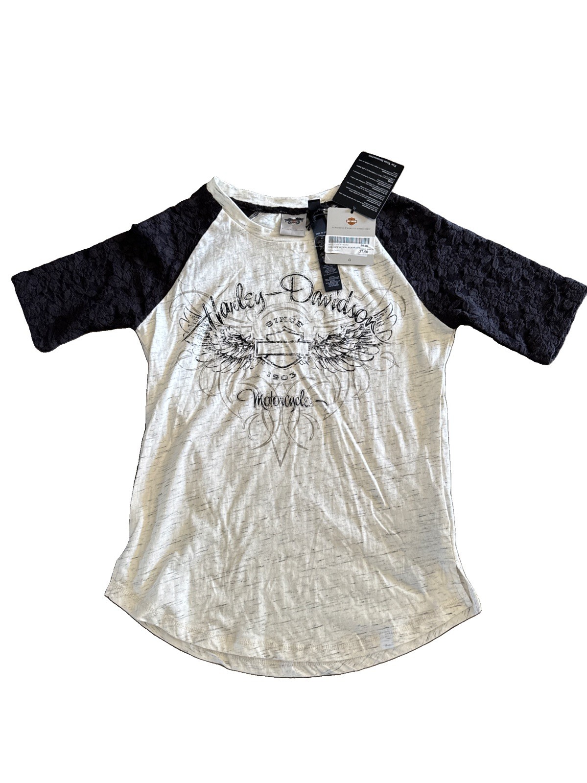 Harley-Davidson Women's White And Black Lace Short Sleeve T-Shirt Size M NWT