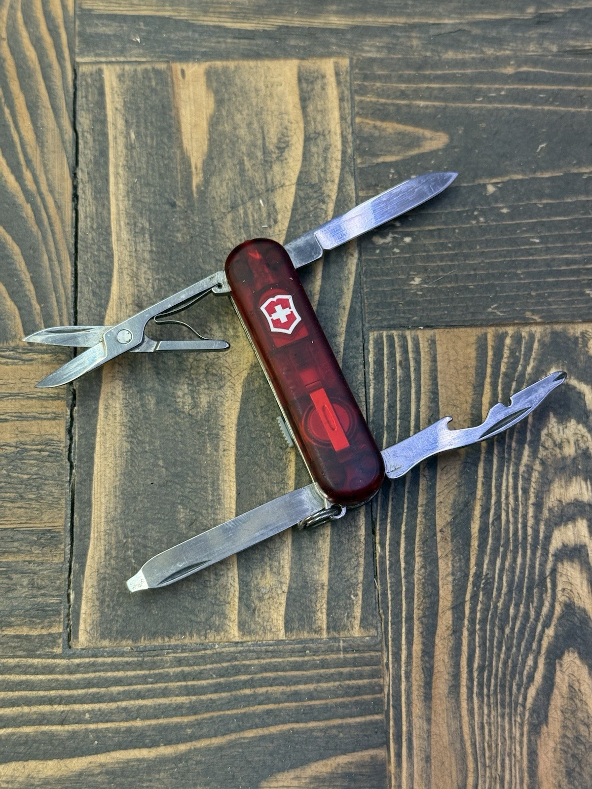 Victorinox Swiss Army Knife Midnight Manager 58mm Transparent Red w/White Light
