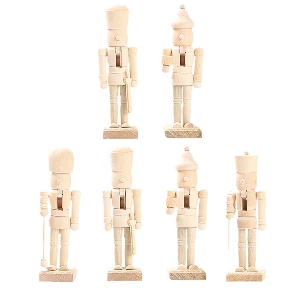 6Pcs Unfinished Wooden Nutcracker Figurines - DIY Blank Christmas Ornaments