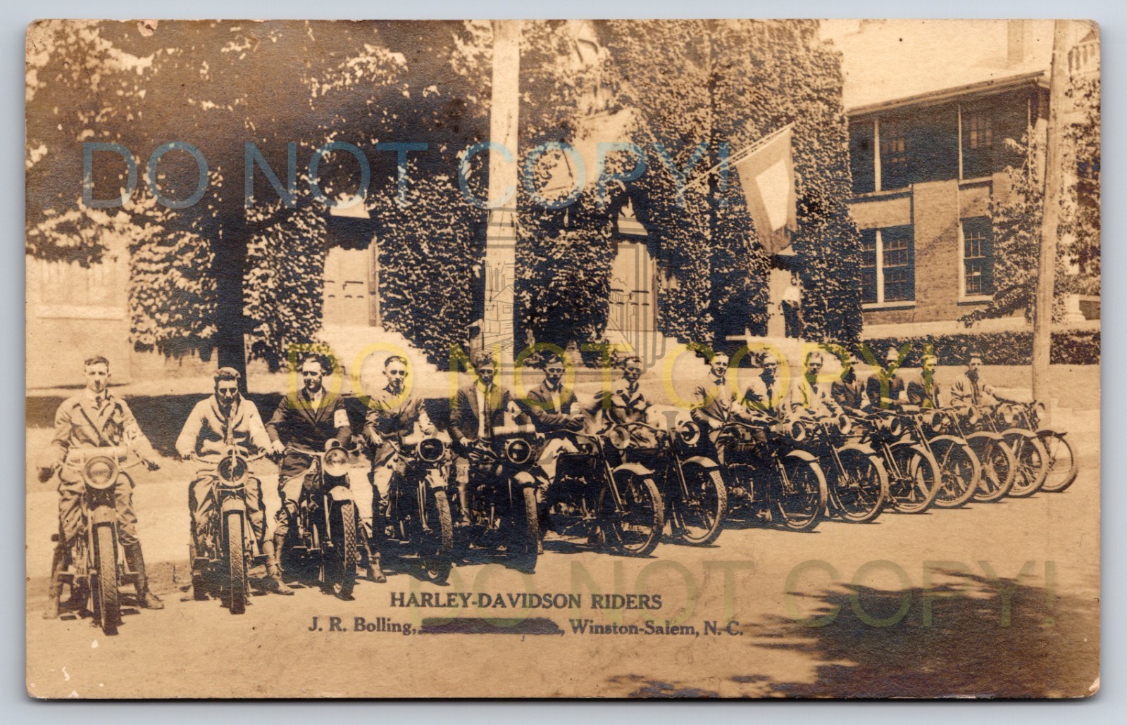 Harley Davidson Motorcycle Riders Winston-Salem North Carolina c1920 RPPC