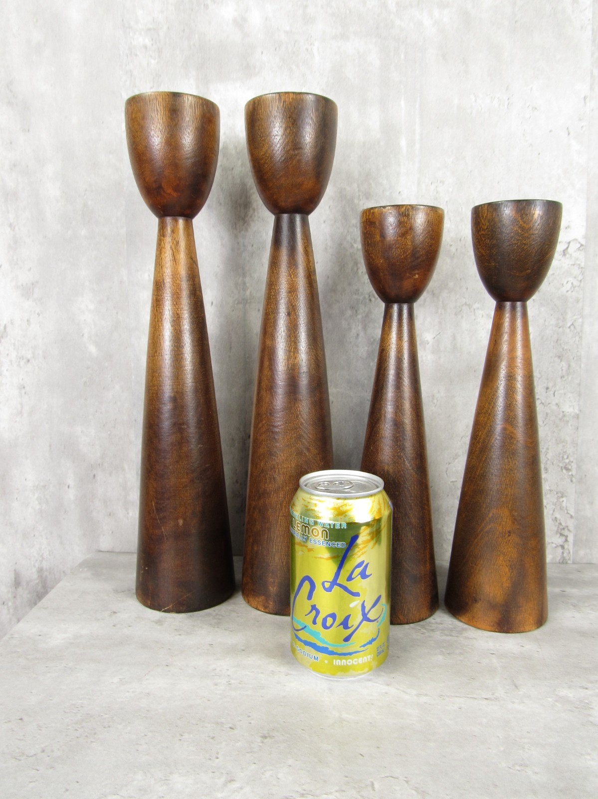 Vintage Mid Century Set of 4 Danish Tulip Candlestick Wood MCM Holder 12\