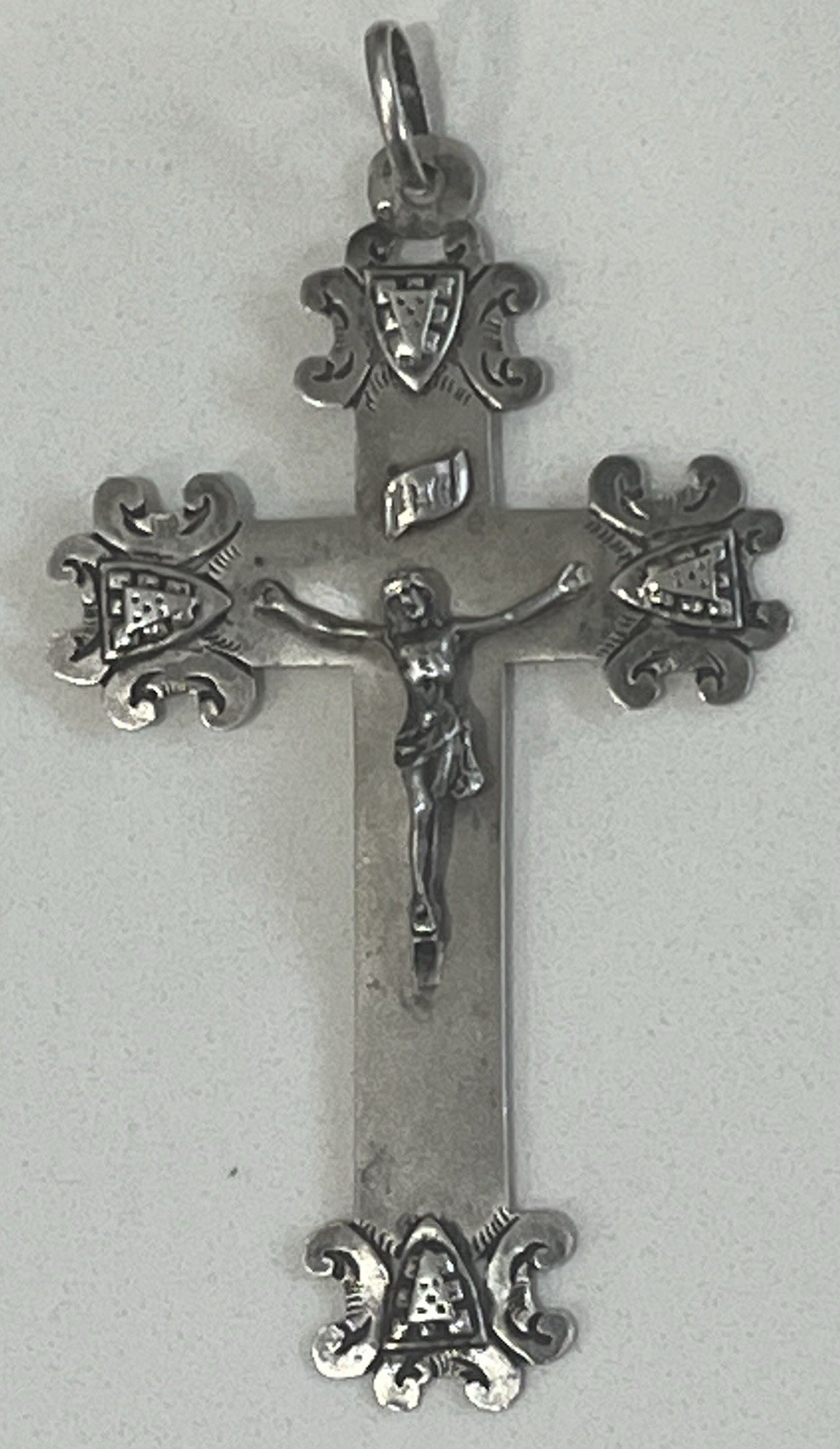 Ant. 1800s French Gothic Sterling Silver Jesus Cross / Crucifix Pendant 4\