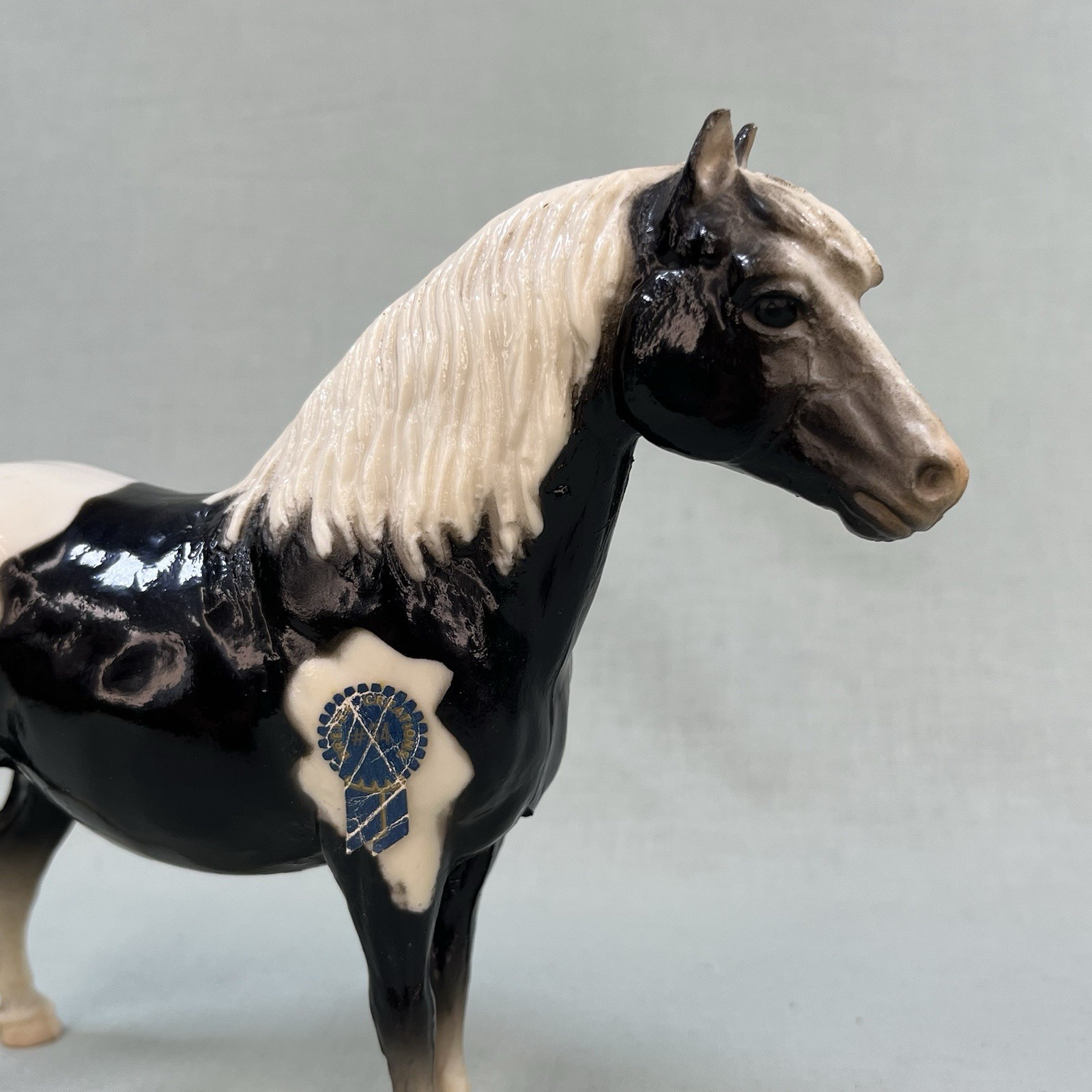 Vintage Breyer Horse Glossy Black Pinto Shetland Pony Small Blue Ribbon Sticker